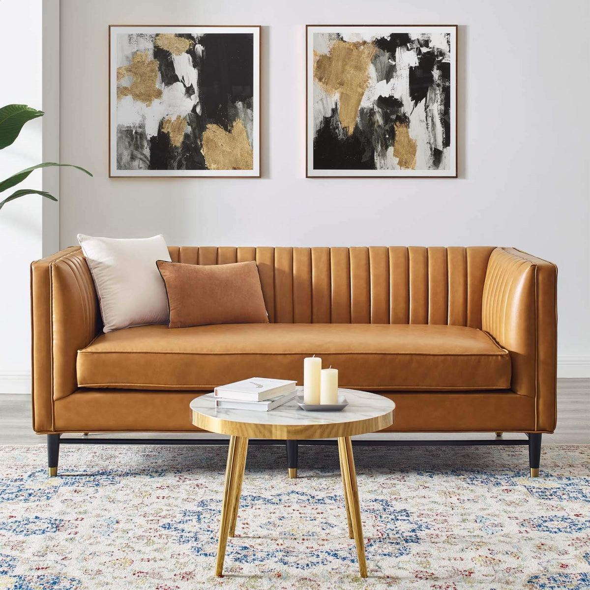 Casafoyer Devote Channel Tufted Vegan Leather Loveseat In Tan