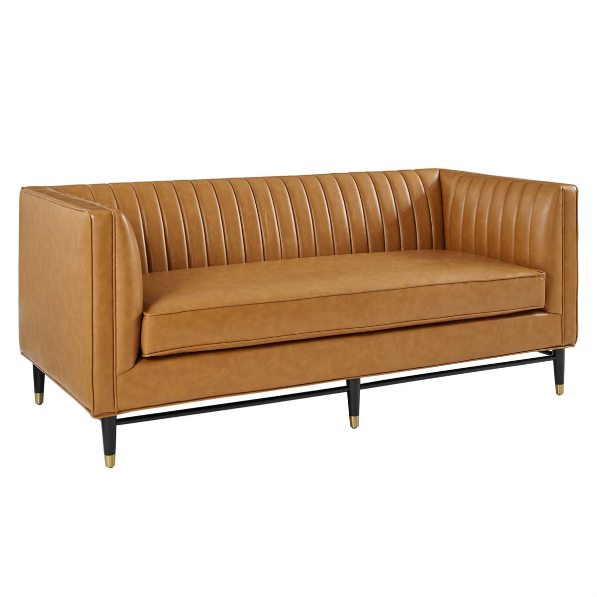 Elegant Devote Channel Tufted Vegan Leather Loveseat - Retro Design, High-Quality Upholstery, Luxurious Seating - Tan