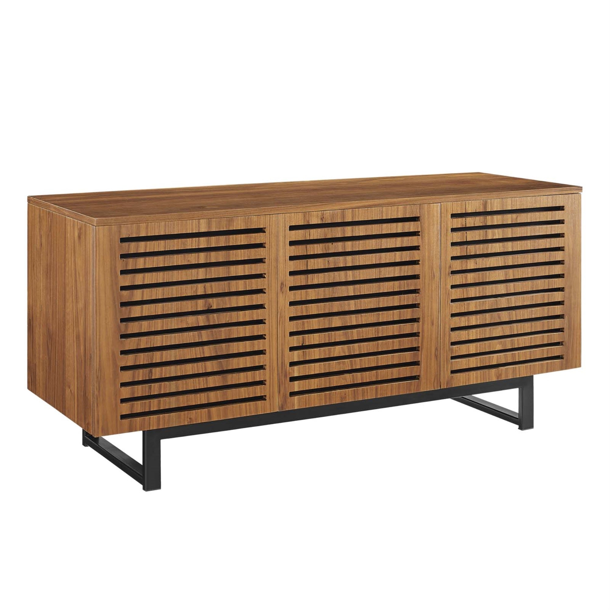 Ergode Tv Stand - Stylish & Functional Mdf/Walnut Veneer Stand With Iron Tube Legs. Adjustable Shelves, Cable Management, Sliding Doors. Fits Up To 60' Flat Screen Tvs. Includes 55' Stand.