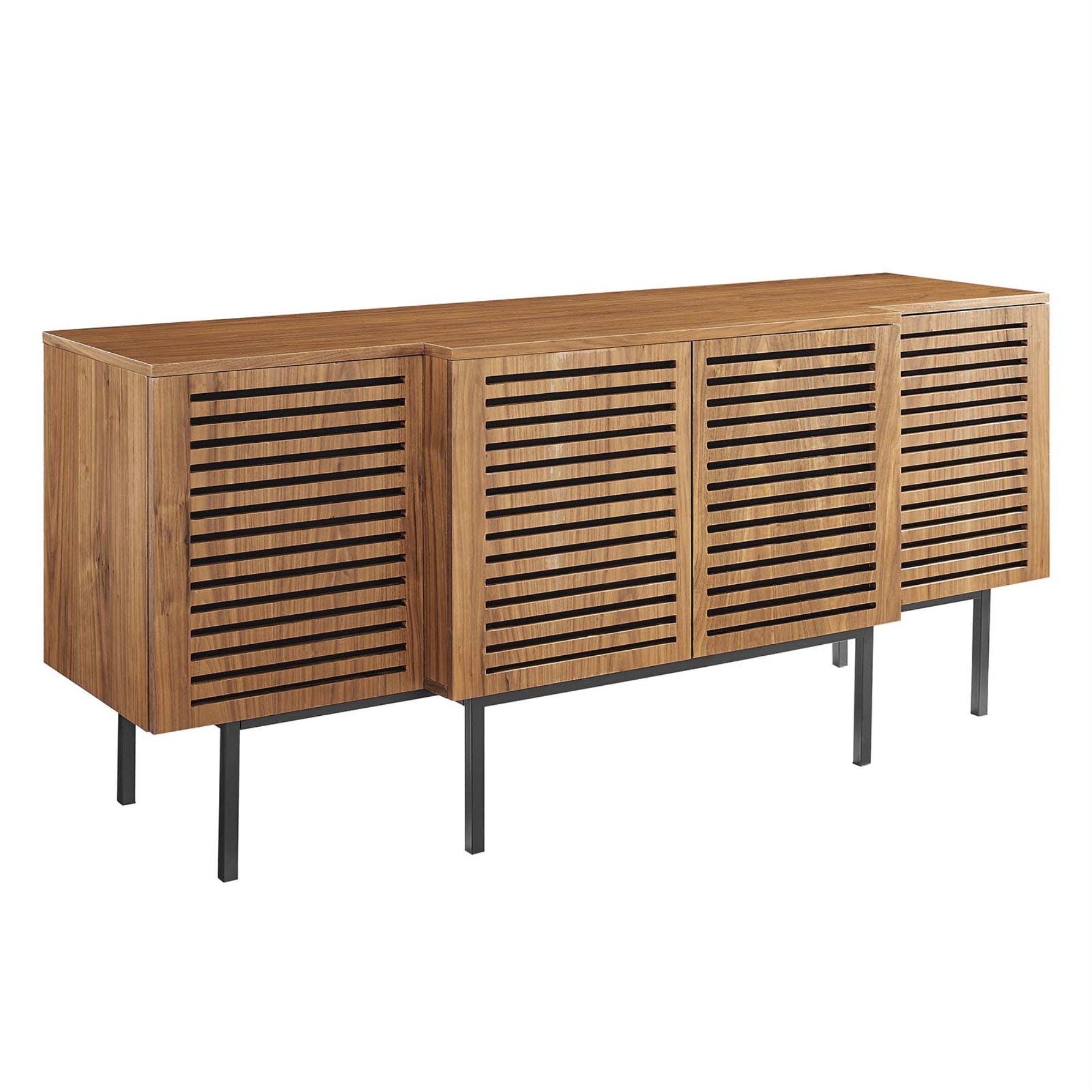 Ergode Sideboard | Contemporary Design | Slatted Pattern | Mdf & Walnut Veneer | Adjustable Shelves | Tv Stand | Display Unit | Ample Storage Capacity