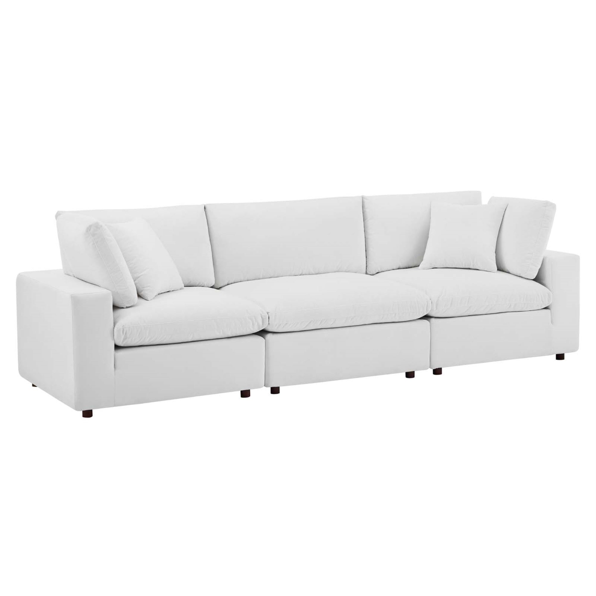 Commix Plush Comfort Performance Velvet Sofa Set - White, Includes Armless Chair & Corner Chairs, Stain-Resistant, Solid Wood Frame, Foam & Duck Down Cushions, 331 Lbs Weight Capacity