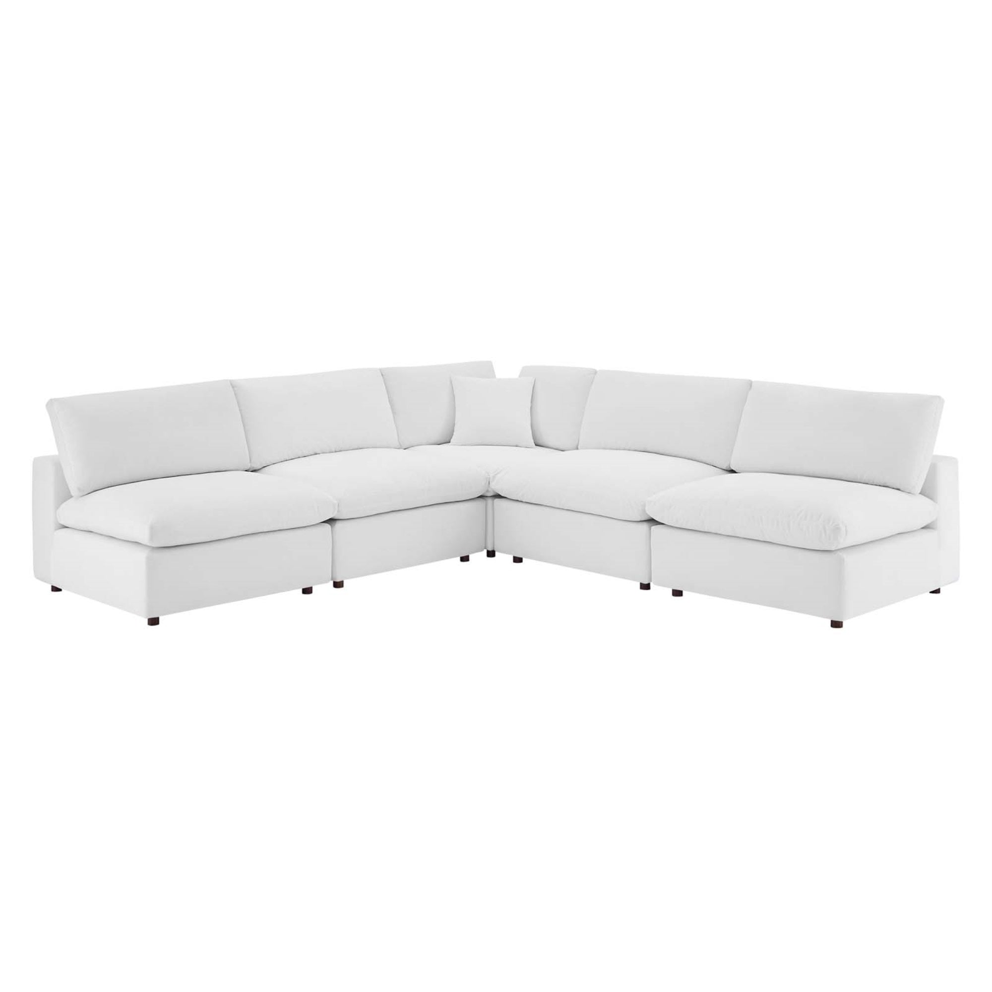 Commix Down Filled Overstuffed Sectional Sofa - Plush Comfort, Sleek Design, Stain-Resistant Velvet, Solid Wood Frame - 5-Piece Set, White