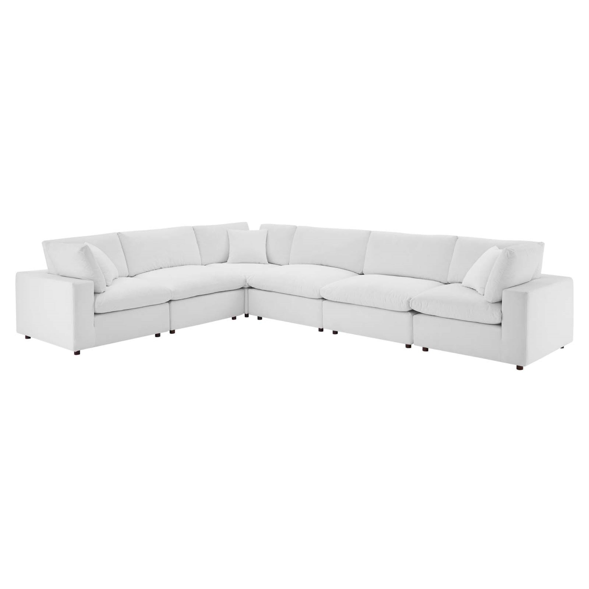 Commix Luxurious Sectional Sofa - Plush Comfort, Stain-Resistant Velvet, Solid Wood Construction - 6-Piece Set, White