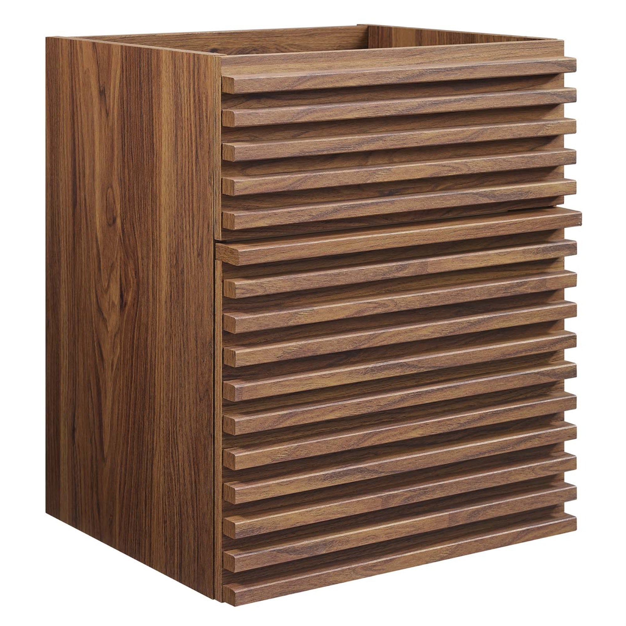 Ergode 18' Wall-Mount Bathroom Vanity Cabinet - Sleek Walnut Grain Finish, Ample Storage Space, Mid-Century Aesthetics.