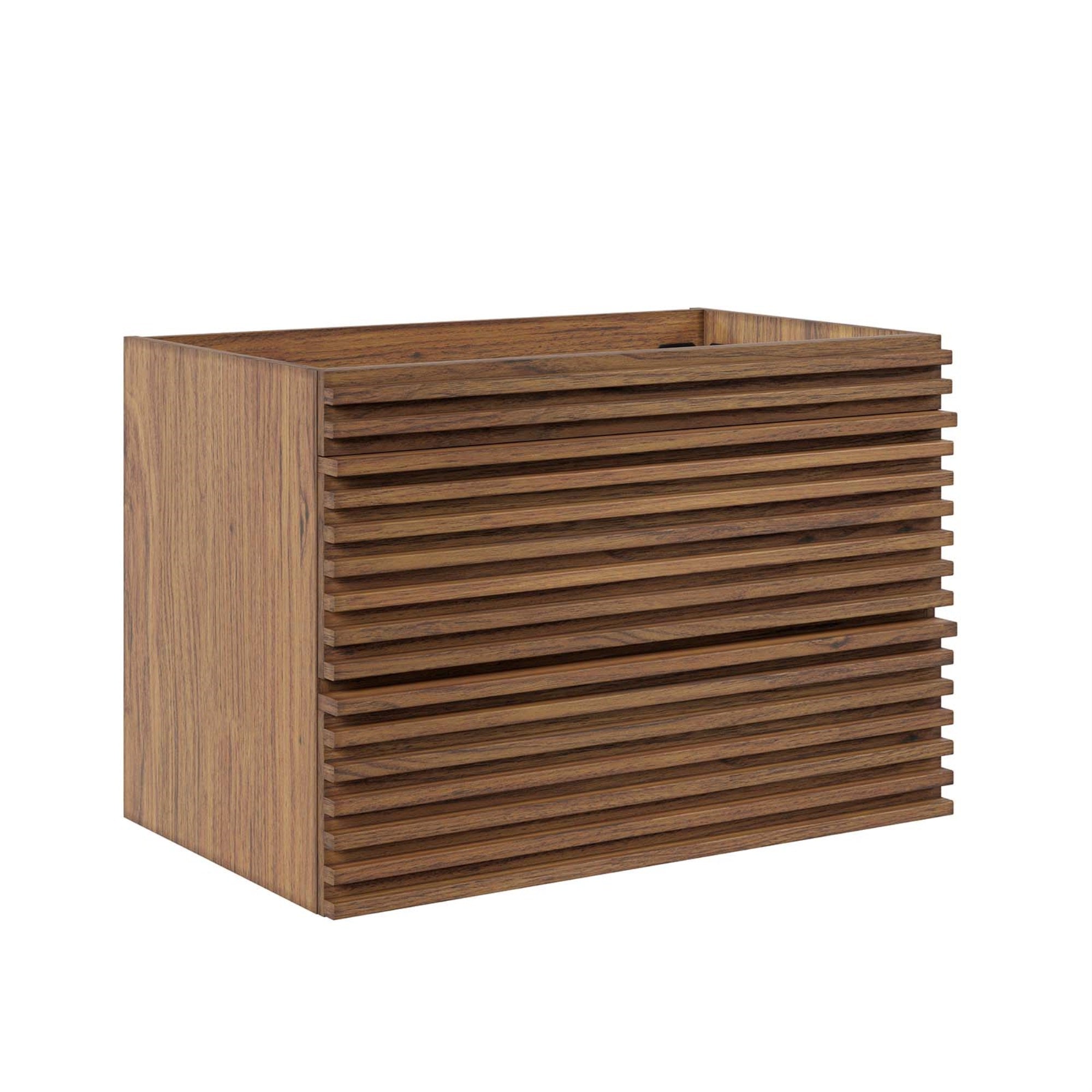 Ergode 30' Mid-Century Wall-Mount Bathroom Vanity - Walnut Finish, 2 Drawers, Ample Storage, Easy Installation.