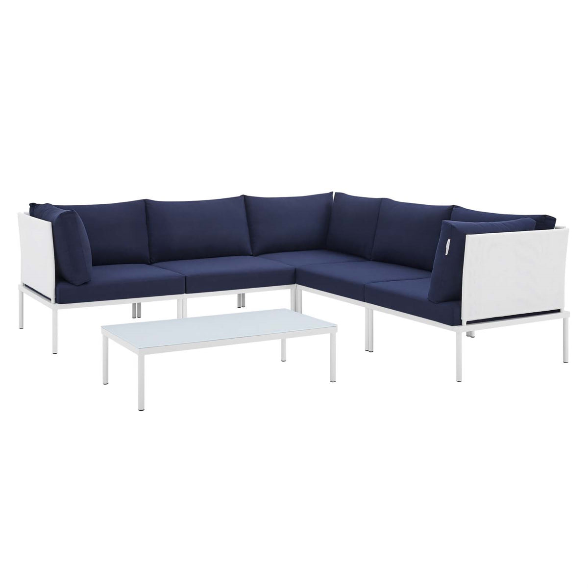 Harmony 6-Piece  Sunbrella Outdoor Patio Aluminum Sectional Sofa Set White Navy