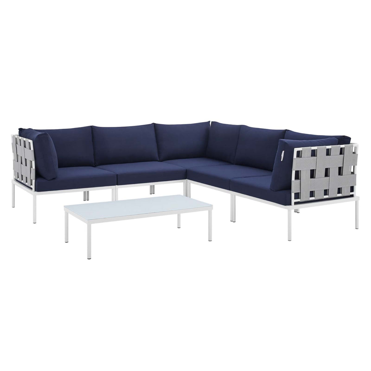Harmony 6-Piece  Sunbrella Outdoor Patio Aluminum Sectional Sofa Set Gray Navy
