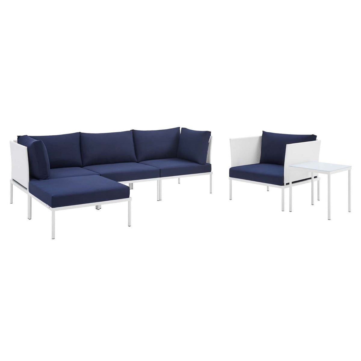 Harmony 6-Piece  Sunbrella Outdoor Patio Aluminum Seating Set White Navy