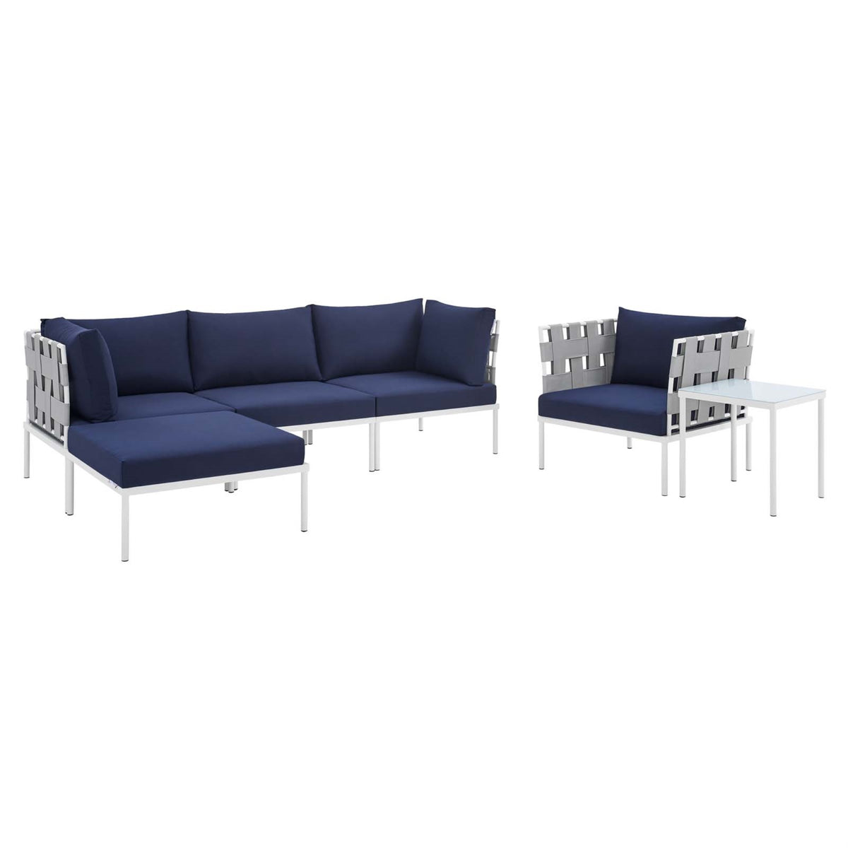 Harmony 6-Piece  Sunbrella Outdoor Patio Aluminum Seating Set Gray Navy