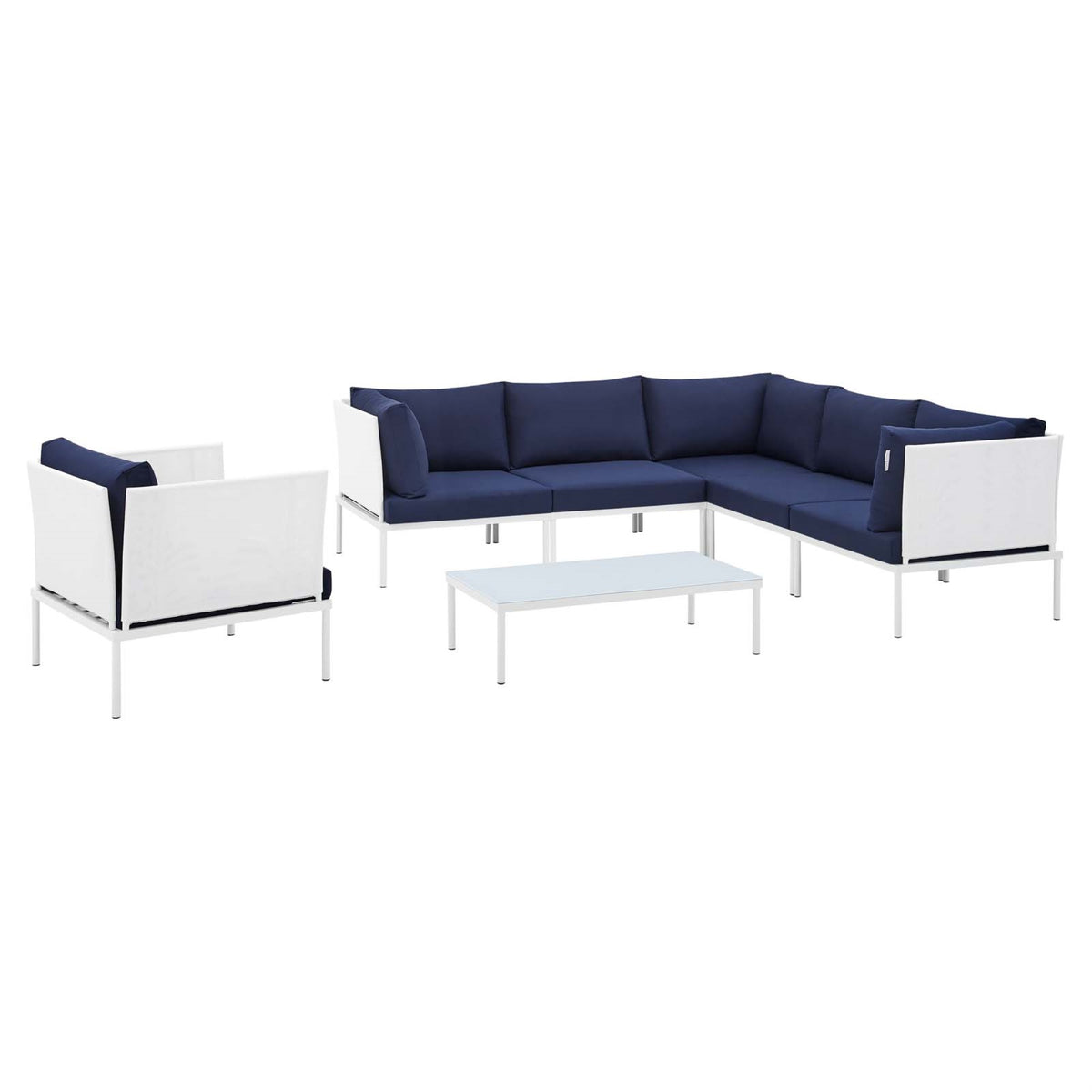 Harmony 7-Piece  Sunbrella Outdoor Patio Aluminum Sectional Sofa Set White Navy