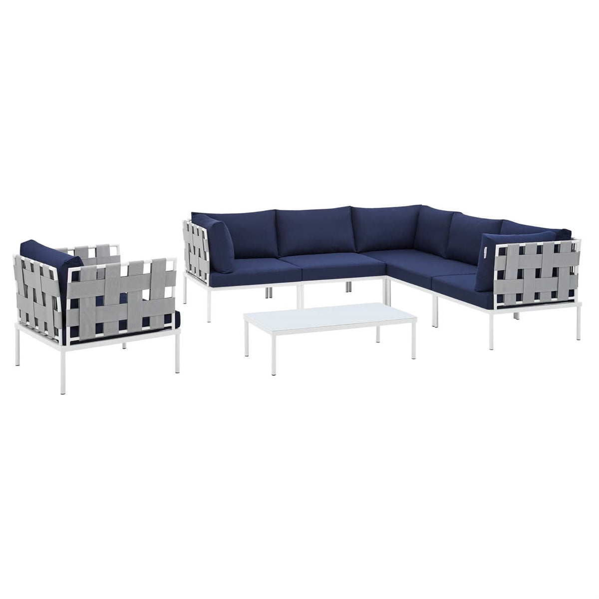 Harmony 7-Piece  Sunbrella Outdoor Patio Aluminum Sectional Sofa Set Gray Navy