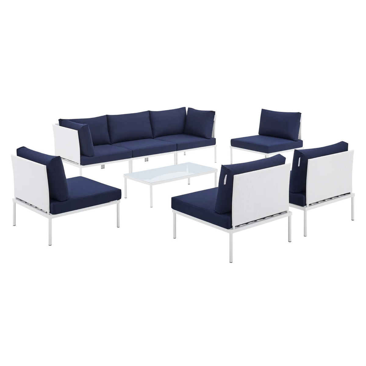 Harmony 8-Piece  Sunbrella Outdoor Patio Aluminum Sectional Sofa Set White Navy