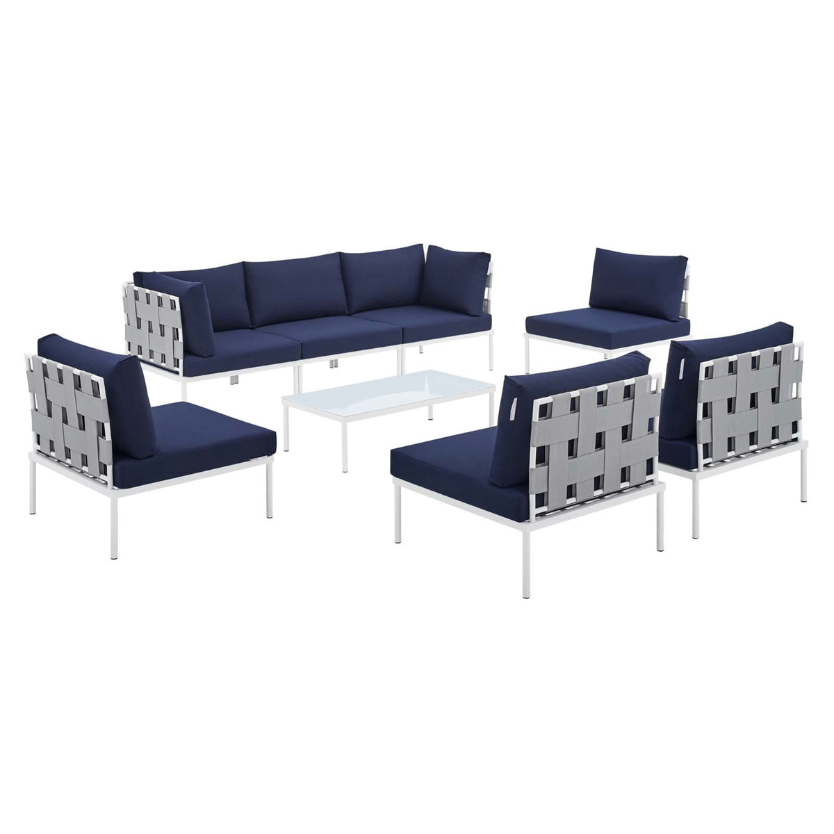 Harmony 8-Piece  Sunbrella Outdoor Patio All Mesh Sectional Sofa Set Gray Navy