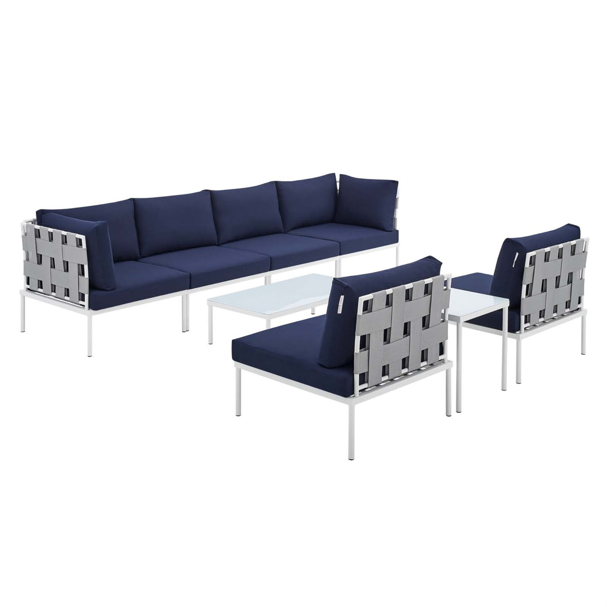 Harmony 8-Piece  Sunbrella Outdoor Patio Aluminum Sectional Sofa Set Gray Navy