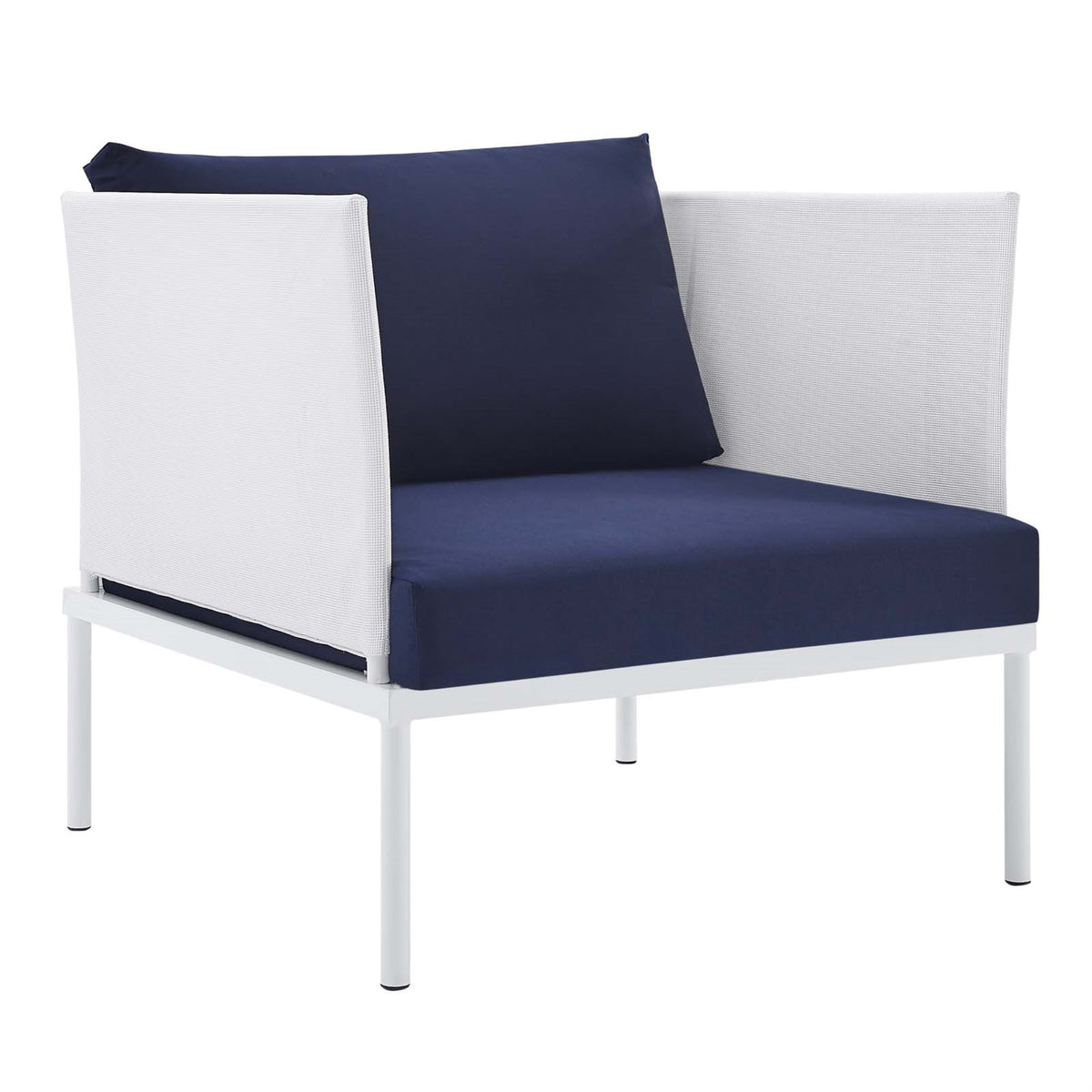 Harmony Sunbrella Outdoor Patio Aluminum Armchair White Navy
