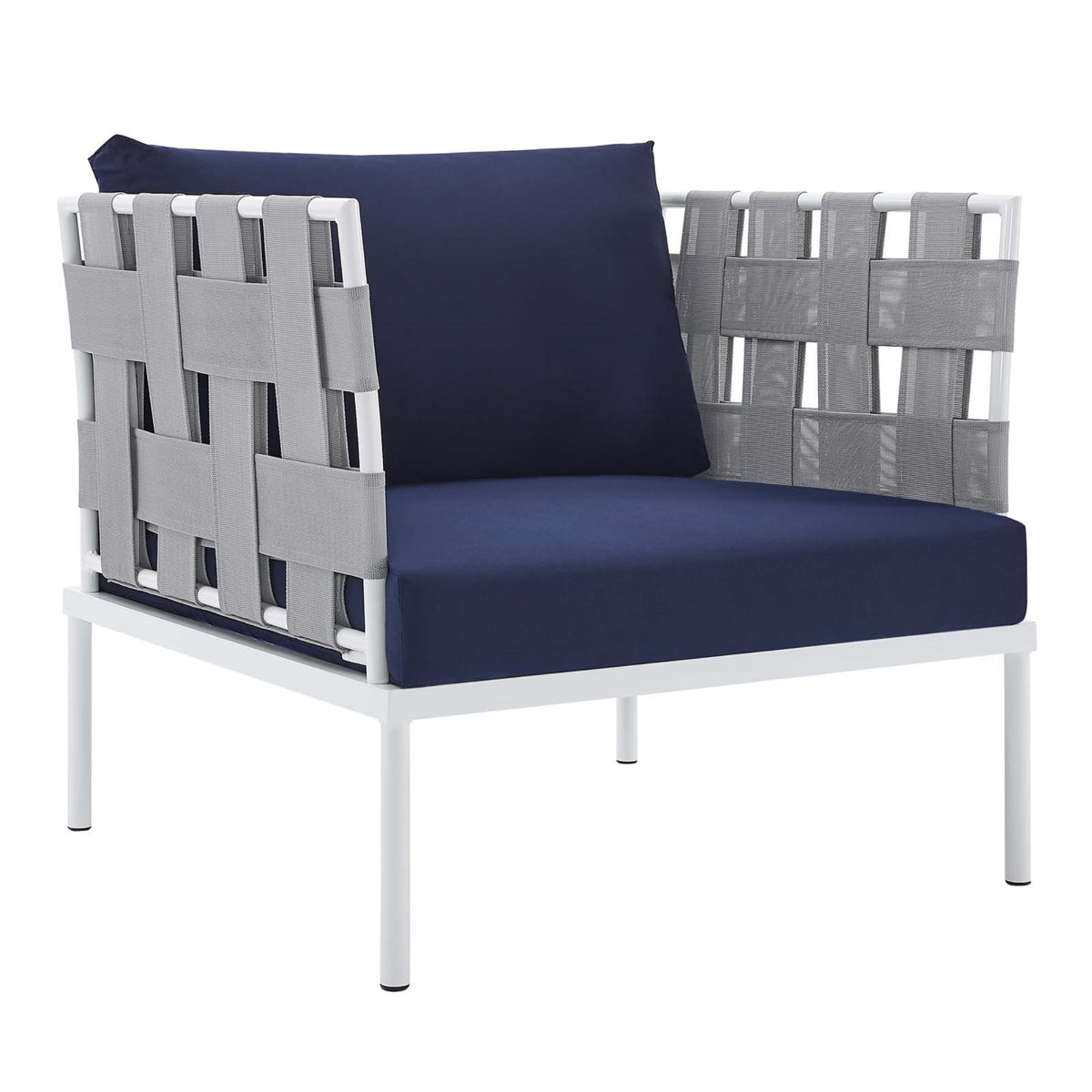 Harmony Sunbrella Outdoor Patio Aluminum Armchair Gray Navy