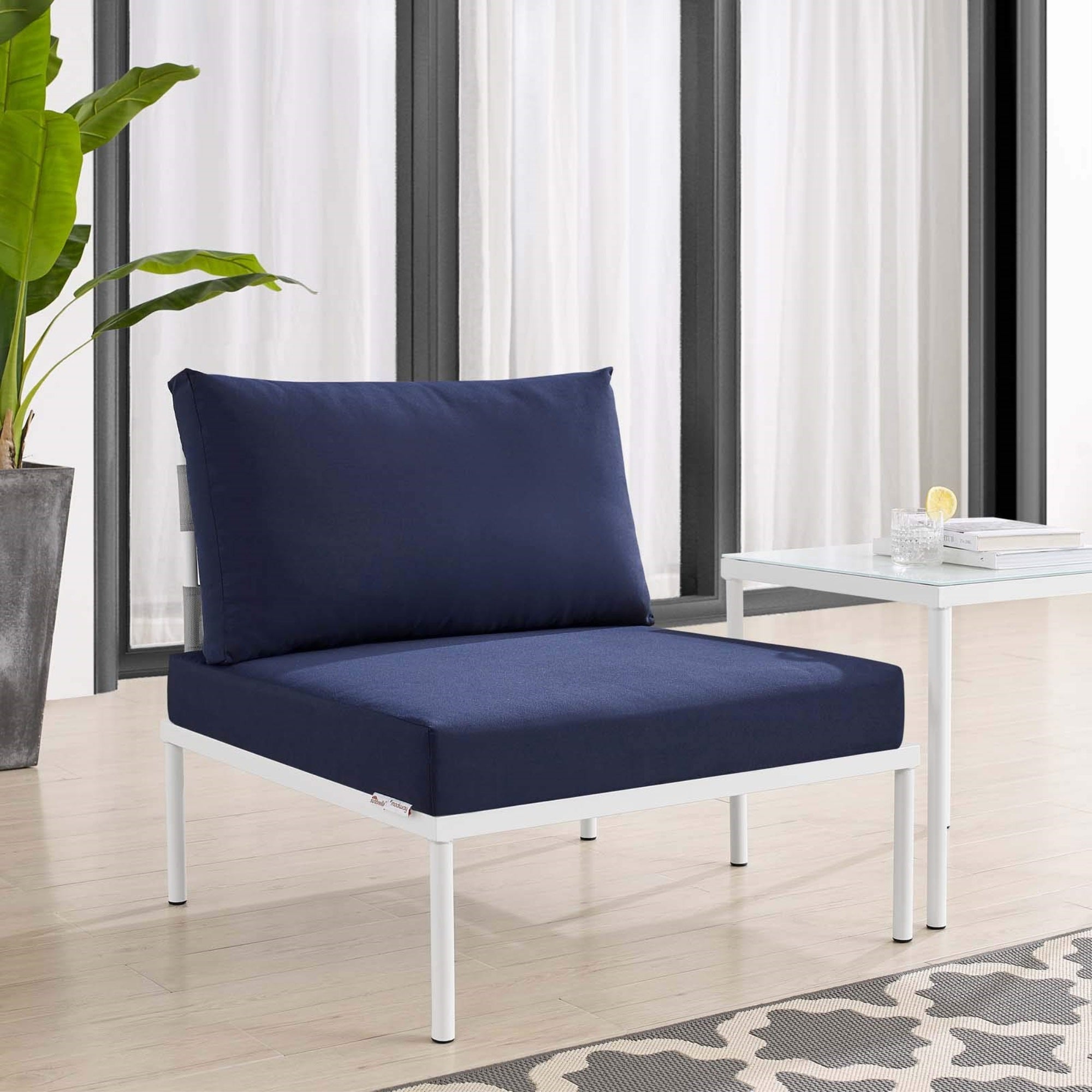 Casafoyer Harmony Sunbrella Outdoor Patio Aluminum Armless Chair In Gray Navy