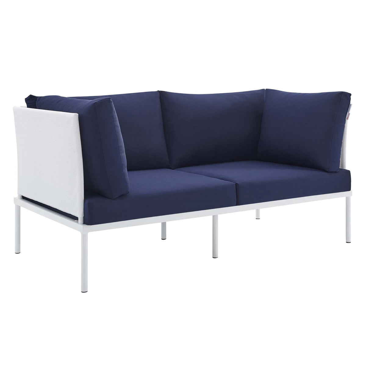 Harmony Sunbrella Outdoor Patio Aluminum Loveseat White Navy
