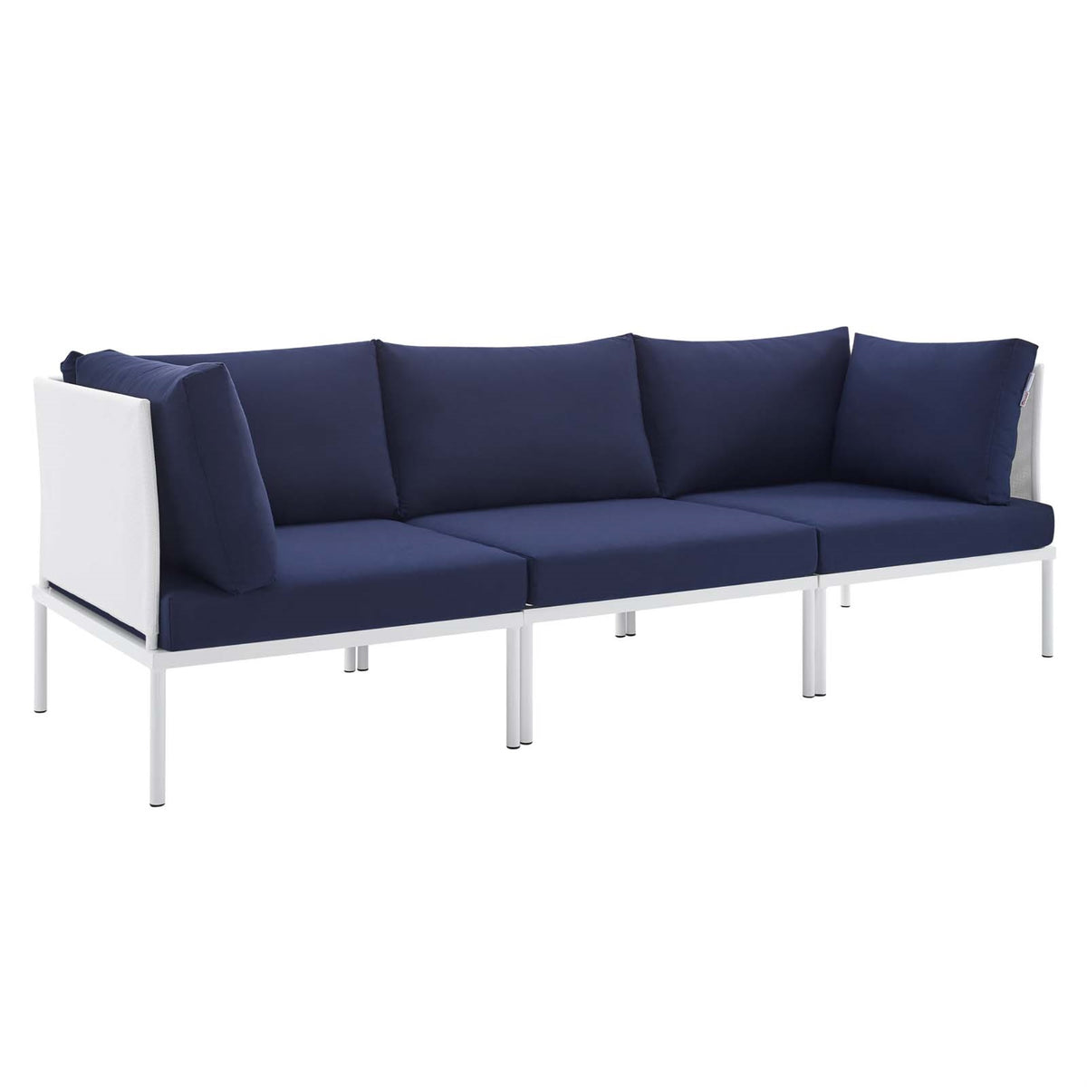 Harmony Sunbrella Outdoor Patio Aluminum Sofa White Navy