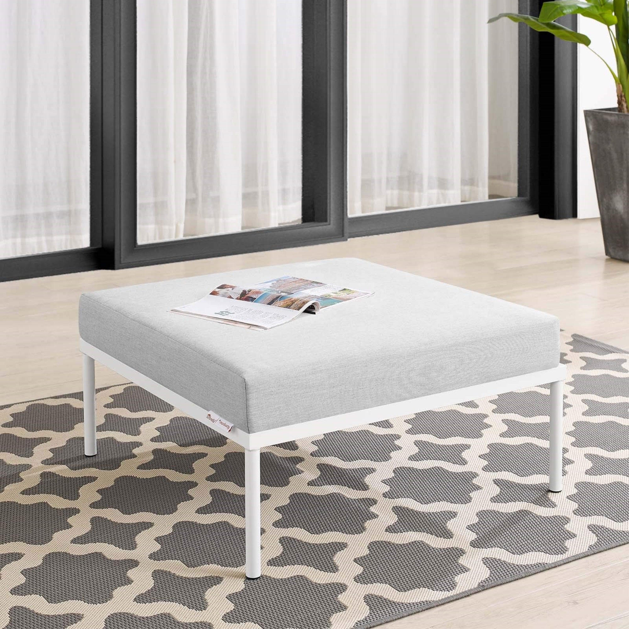 Casafoyer Harmony Sunbrella Outdoor Patio Aluminum Ottoman In Gray Gray