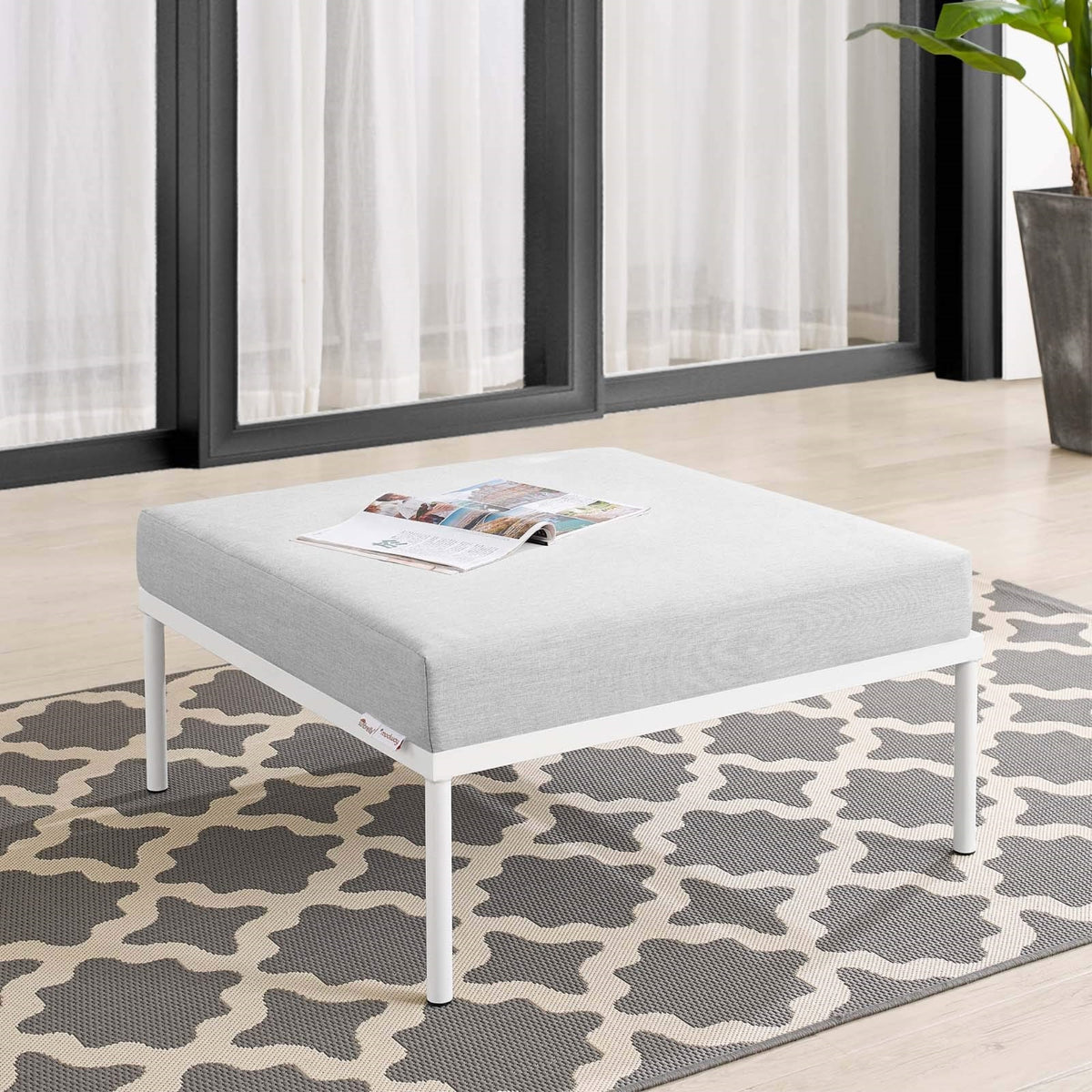 Casafoyer Harmony Sunbrella Outdoor Patio Aluminum Ottoman In Gray Gray
