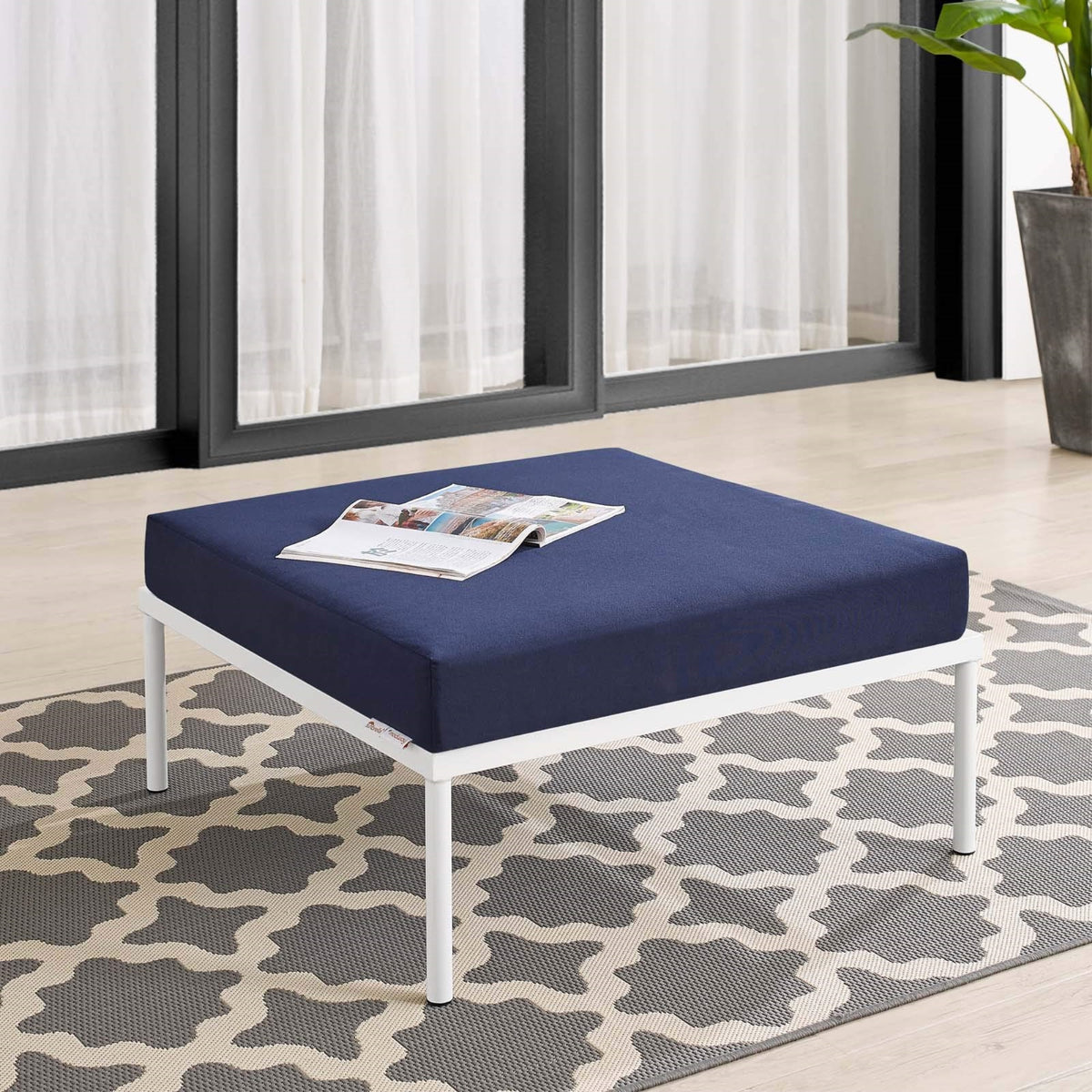 Casafoyer Eei-4969-Nav Harmony Sunbrella Navy Outdoor Patio Aluminum Ottoman
