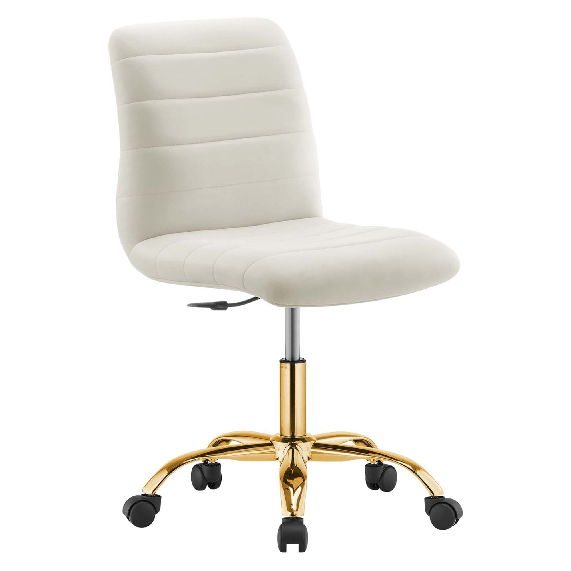 Ripple Armless Office Chair: Glam Deco Style, Gold Frame, Velvet Upholstery