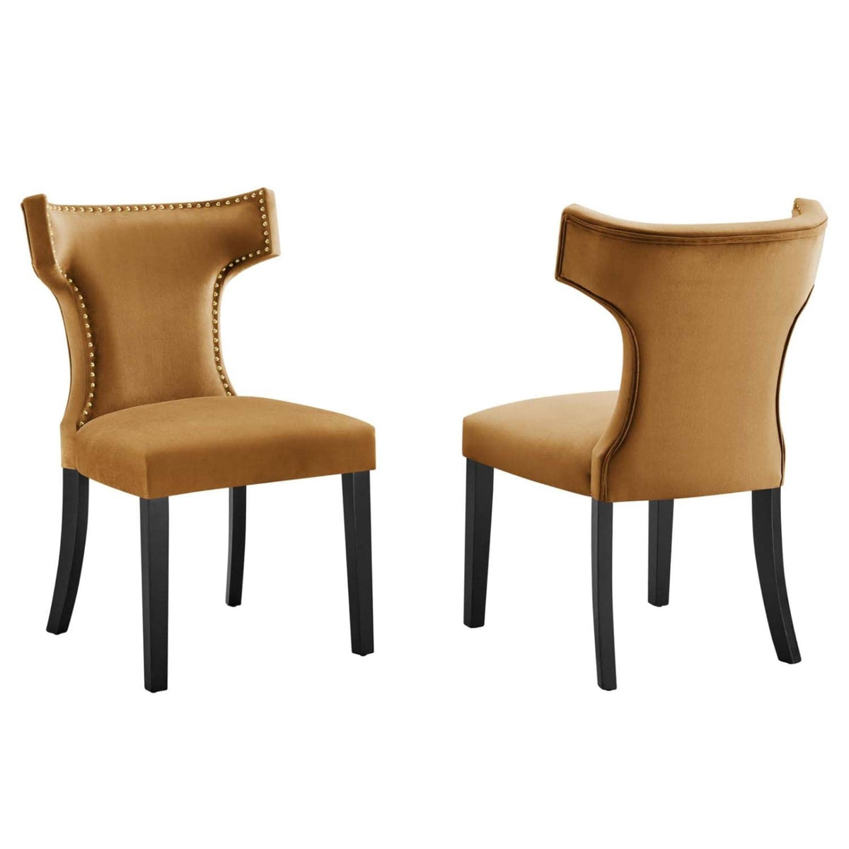 Casafoyer Curve 20.5' Velvet Dining Side Chairs In Cognac Brown/Black (Set Of 2)