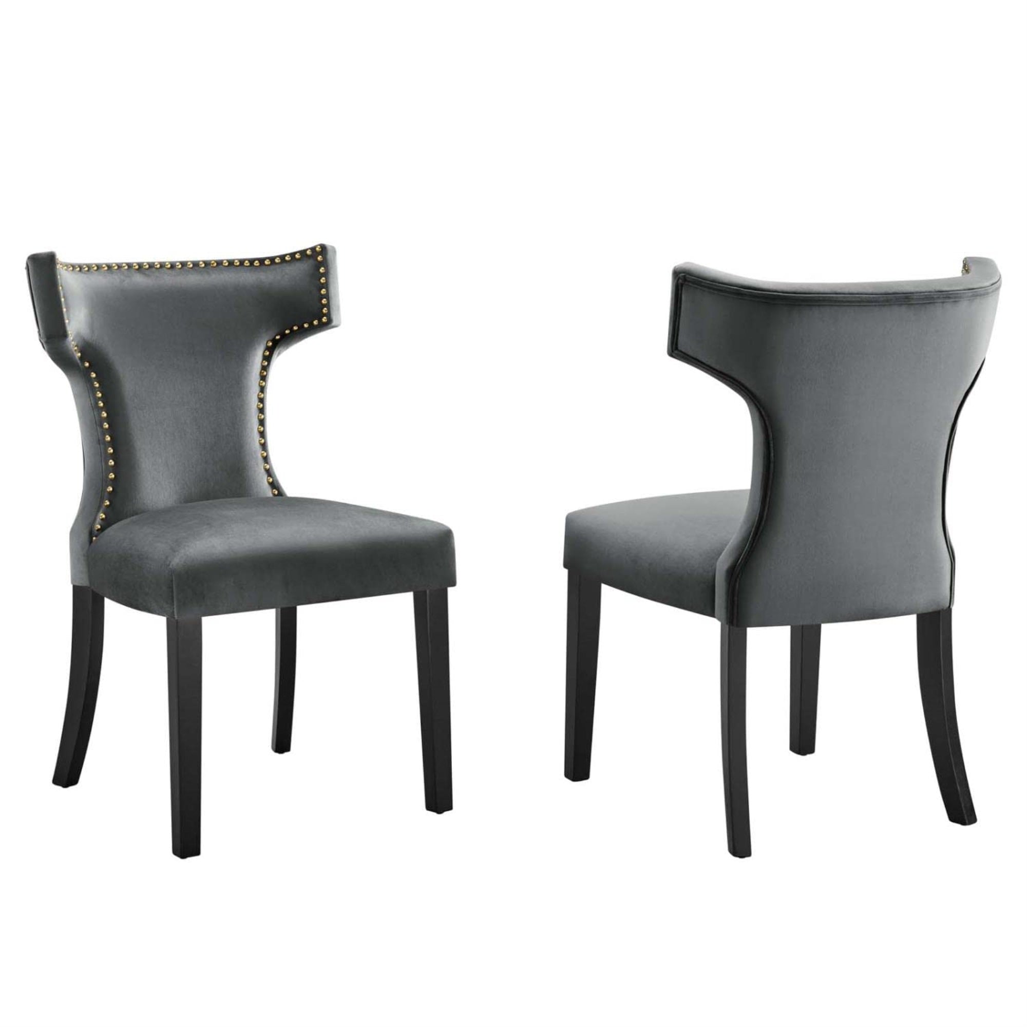 Casafoyer Eei-5008-Gry Curve Performance Velvet Dining Chairs - Set Of 2, Gray