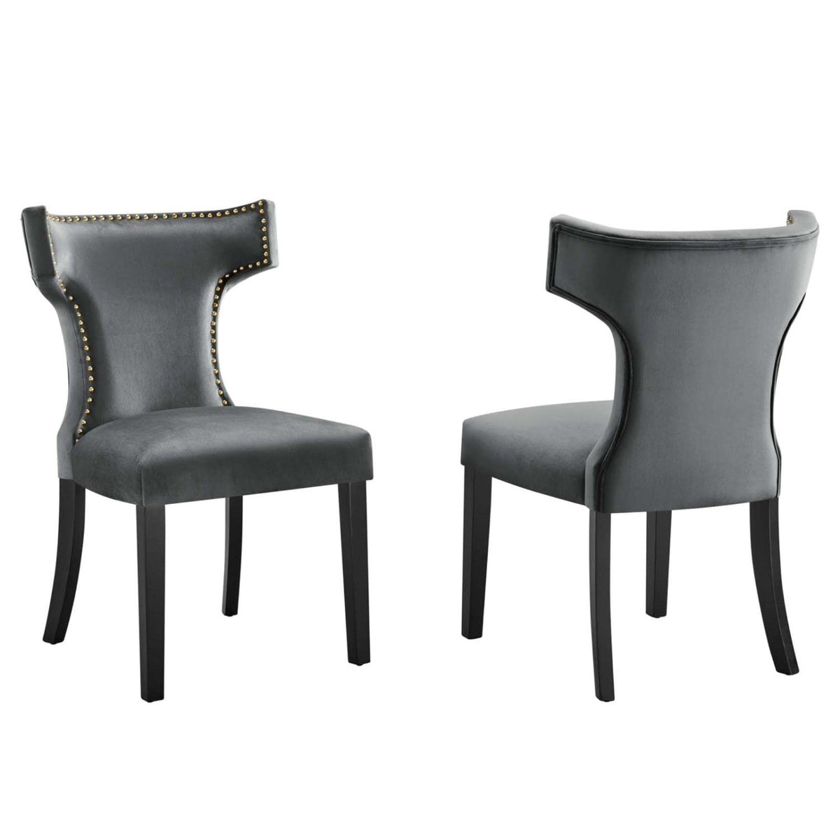 Casafoyer Eei-5008-Gry Curve Performance Velvet Dining Chairs - Set Of 2, Gray