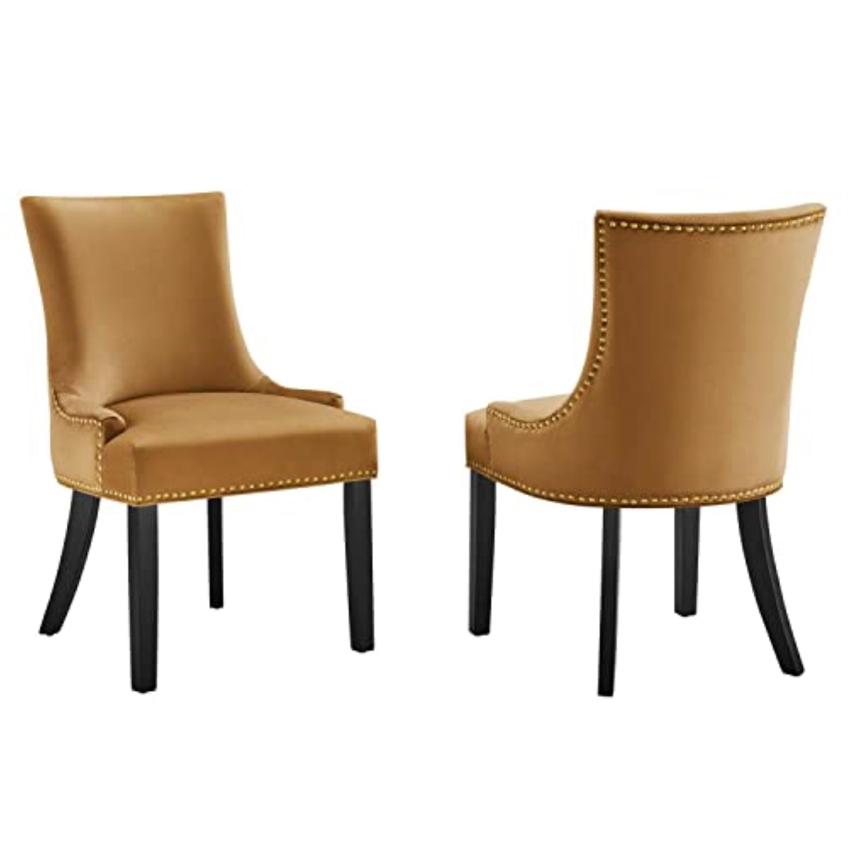 Casafoyer Marquis 20.5' Velvet Dining Side Chairs In Cognac Brown/Black (Set Of 2)