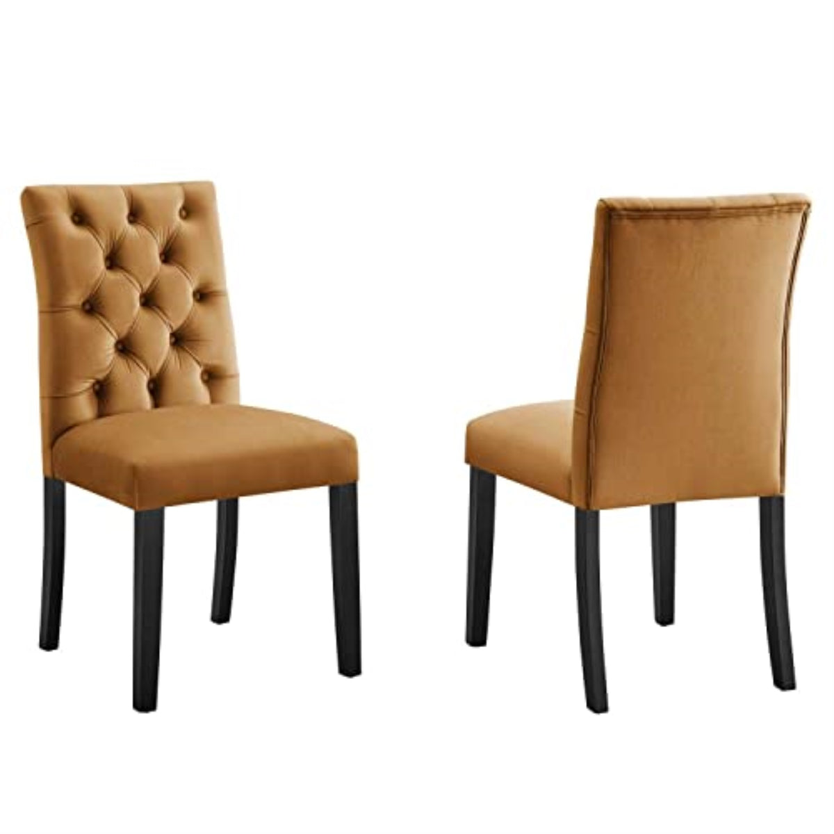 Casafoyer Duchess 21' Modern Velvet Dining Chairs In Cognac Brown/Black (Set Of 2)