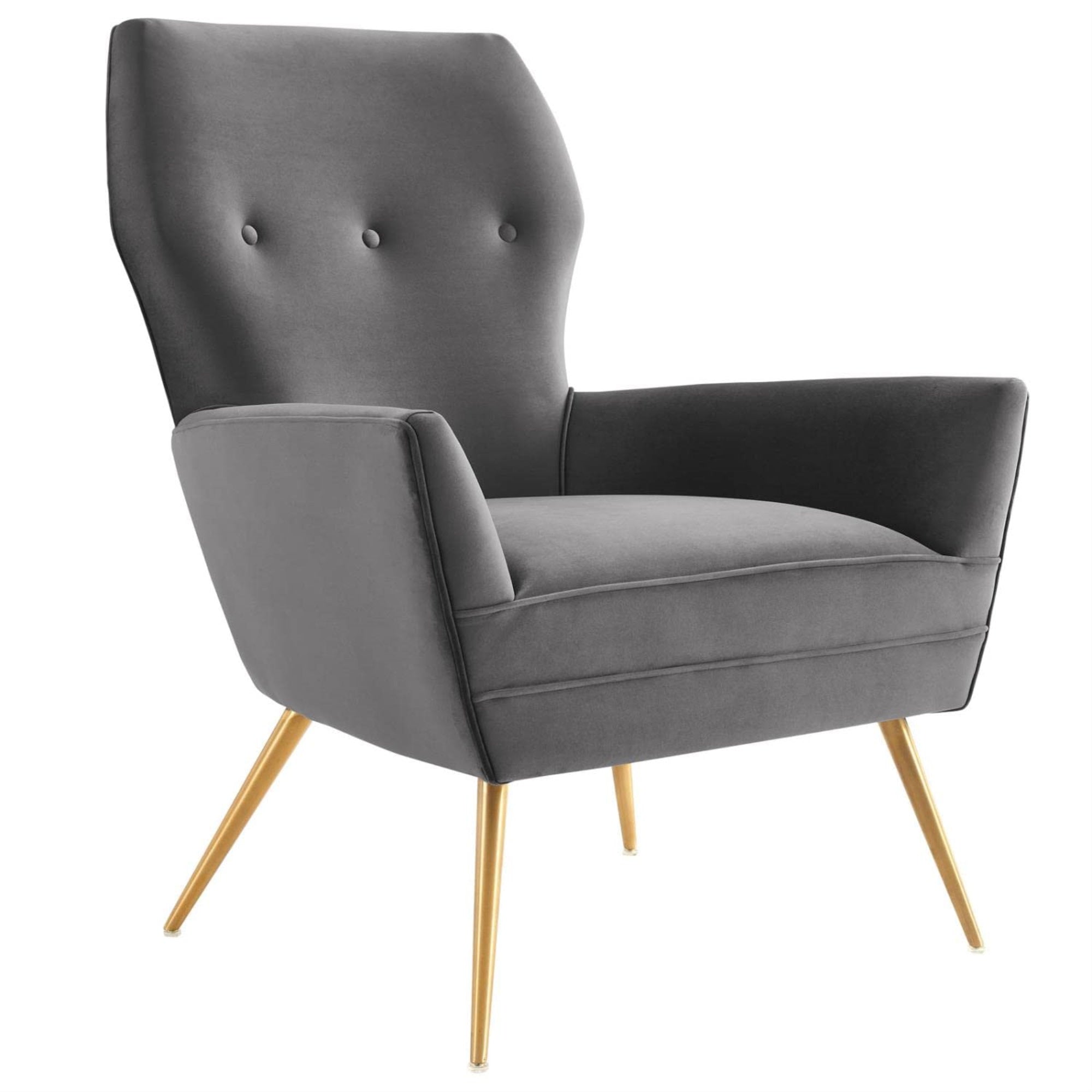 Casafoyer Renata Modern Tufted Performance Velvet Armchair In Gray/Gold