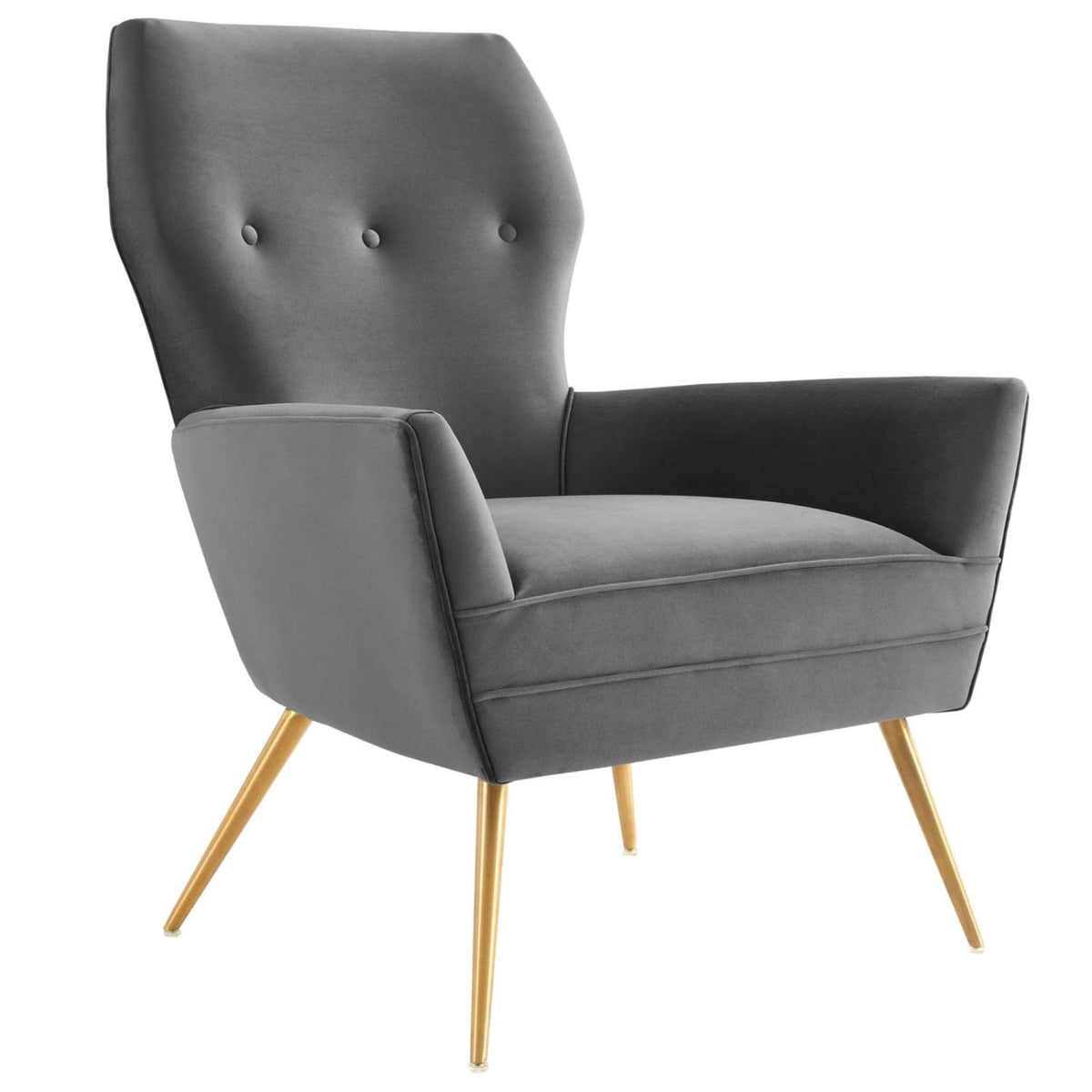 Casafoyer Renata Modern Tufted Performance Velvet Armchair In Gray/Gold