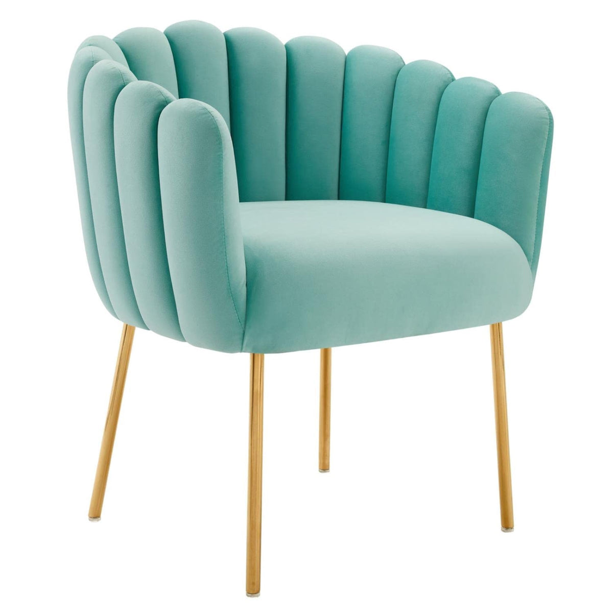 Casafoyer Sanna Modern Channel Tufted Performance Velvet Armchair In Mint Blue/Gold
