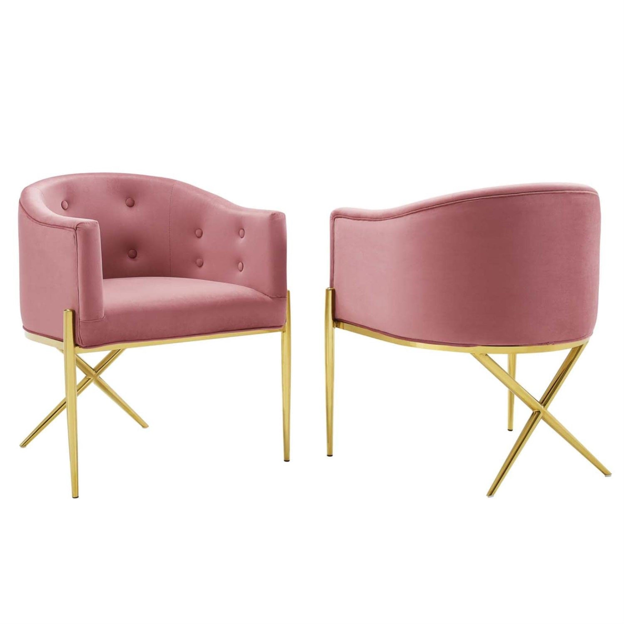 Casafoyer Savour Tufted Performance Velvet Accent Armchair, Dining Chair - Set Of 2, Dusty Rose