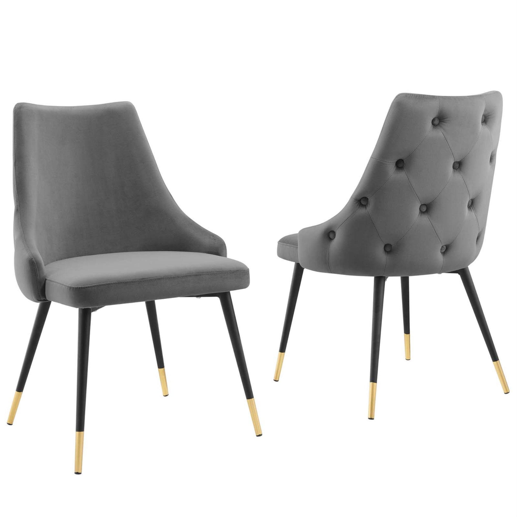 Adorn Tufted Performance Velvet Dining Side Chair Set Of 2 - Elegant, Comfortable, Stain-Resistant, Vintage Modern Style - Gray