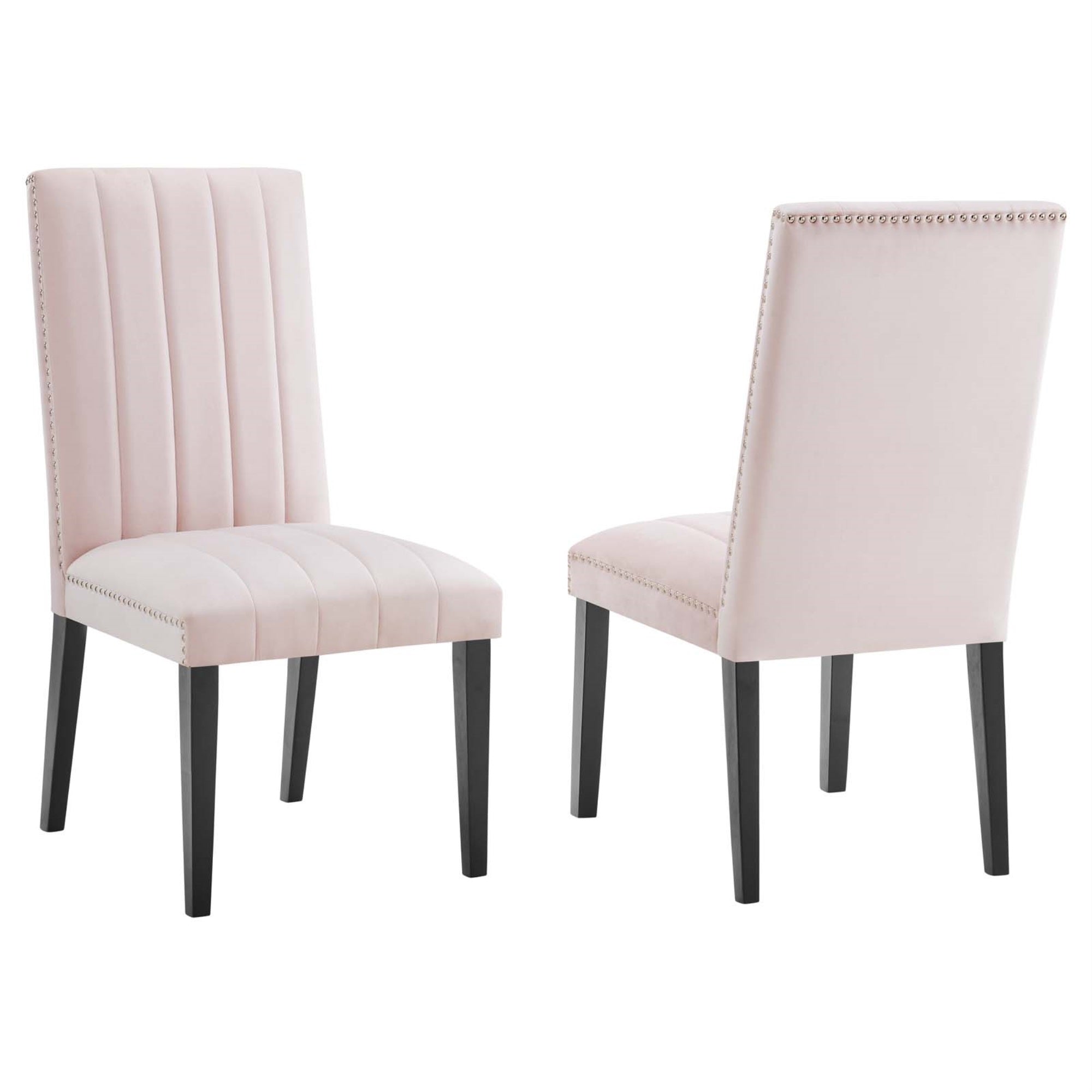 Luxurious Velvet Dining Chairs - Set Of 2 | Channel Tufted & Nailhead Trim