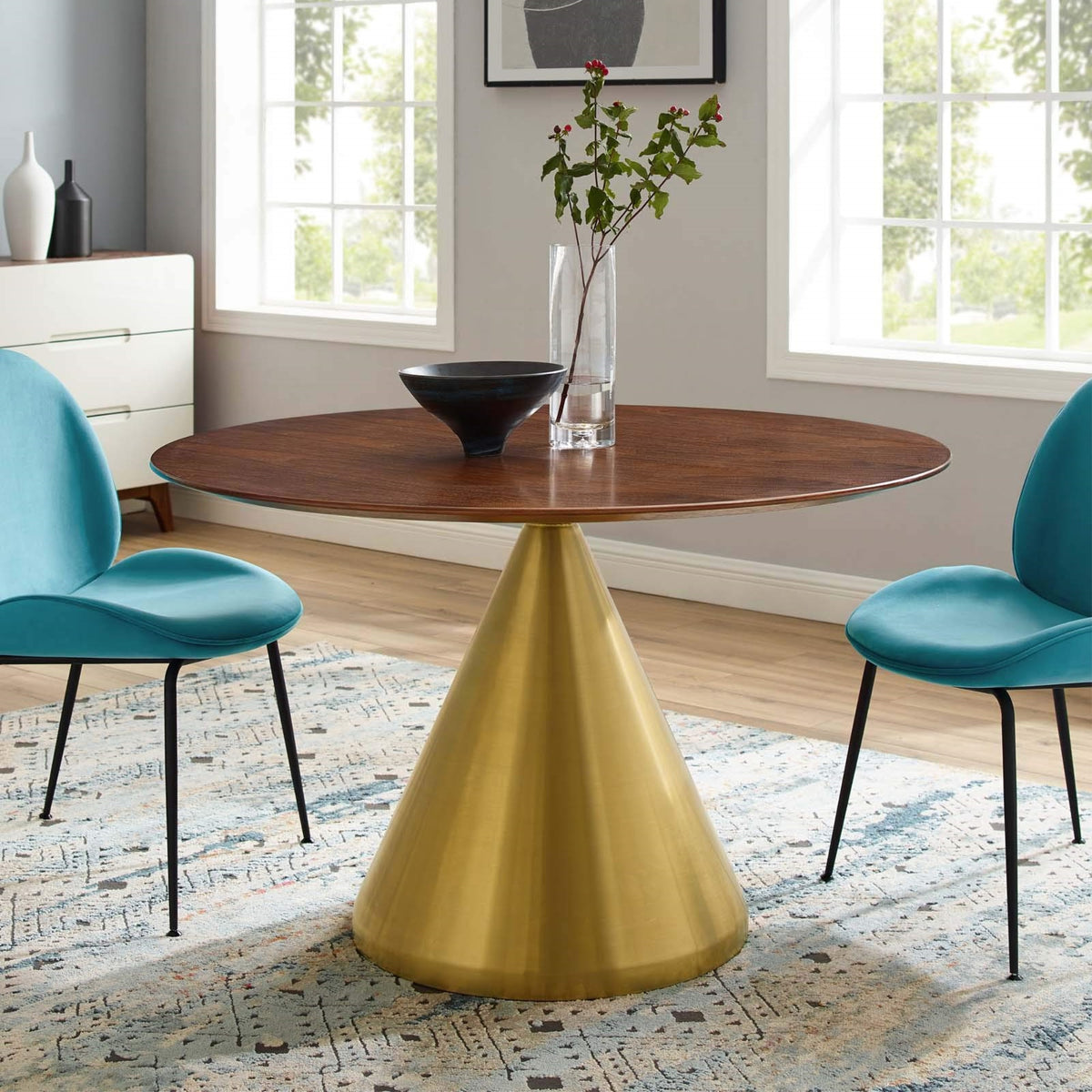 Casafoyer Tupelo Round Wood Grain 47' Dining Table In Gold Walnut