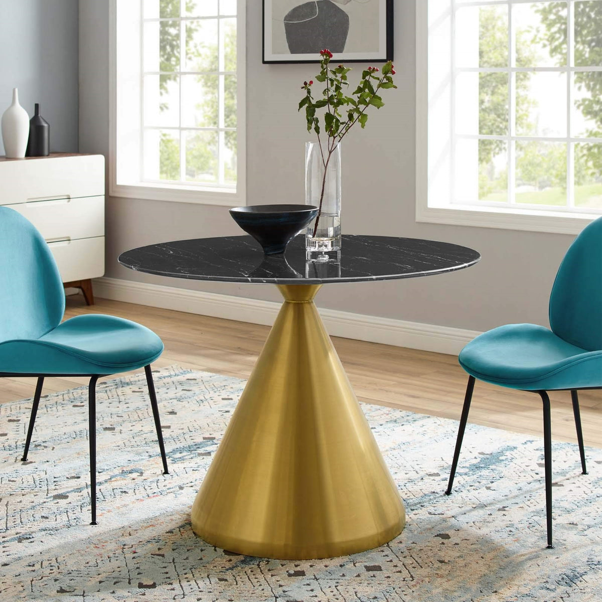 Casafoyer Tupelo Round Artificial Marble 40' Dining Table In Gold Black