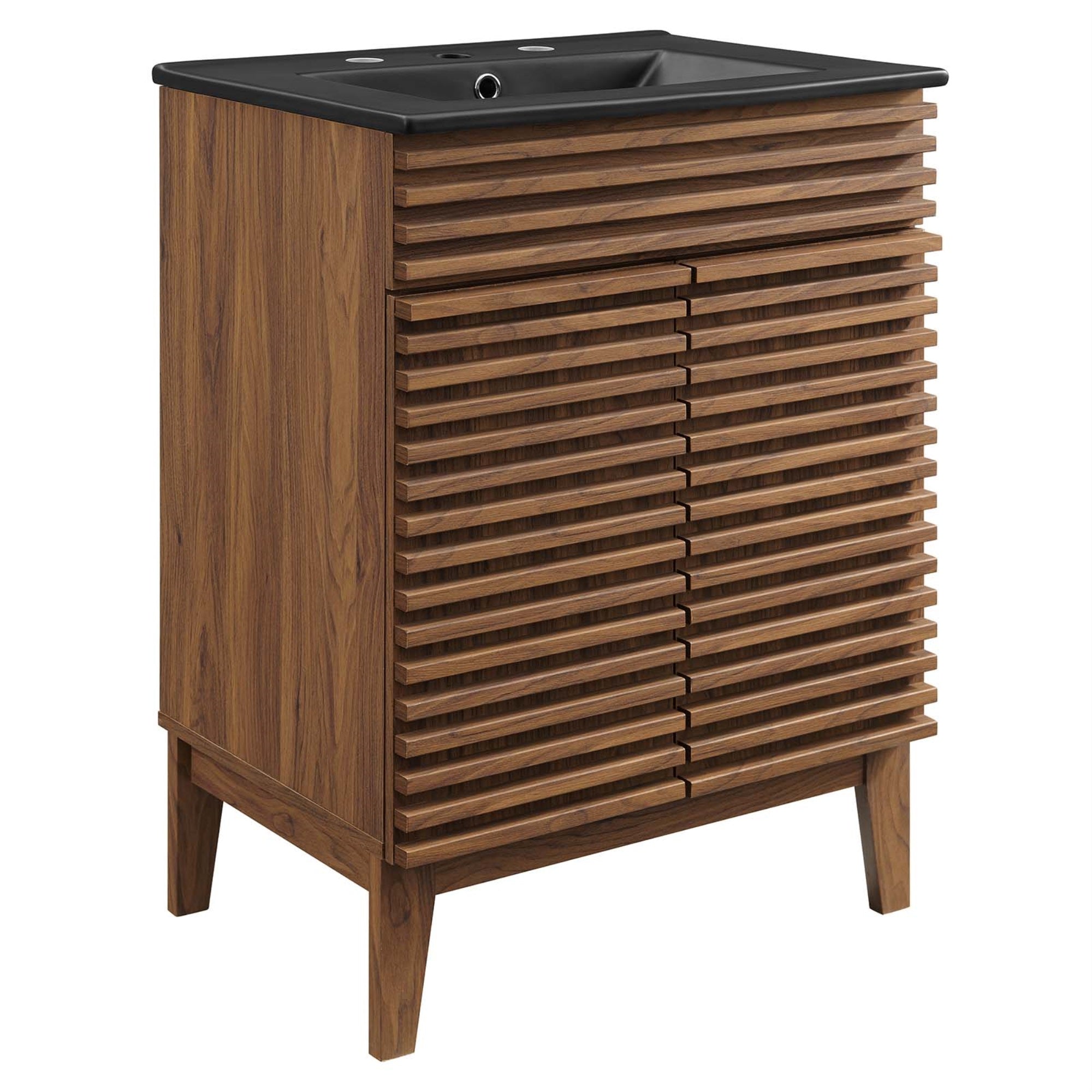Ergode 24' Mid-Century Modern Bathroom Vanity - Durable Frame, Soft-Close Doors, Adjustable Shelf, Ceramic Basin. Assembly Required. Fixtures Not Included.