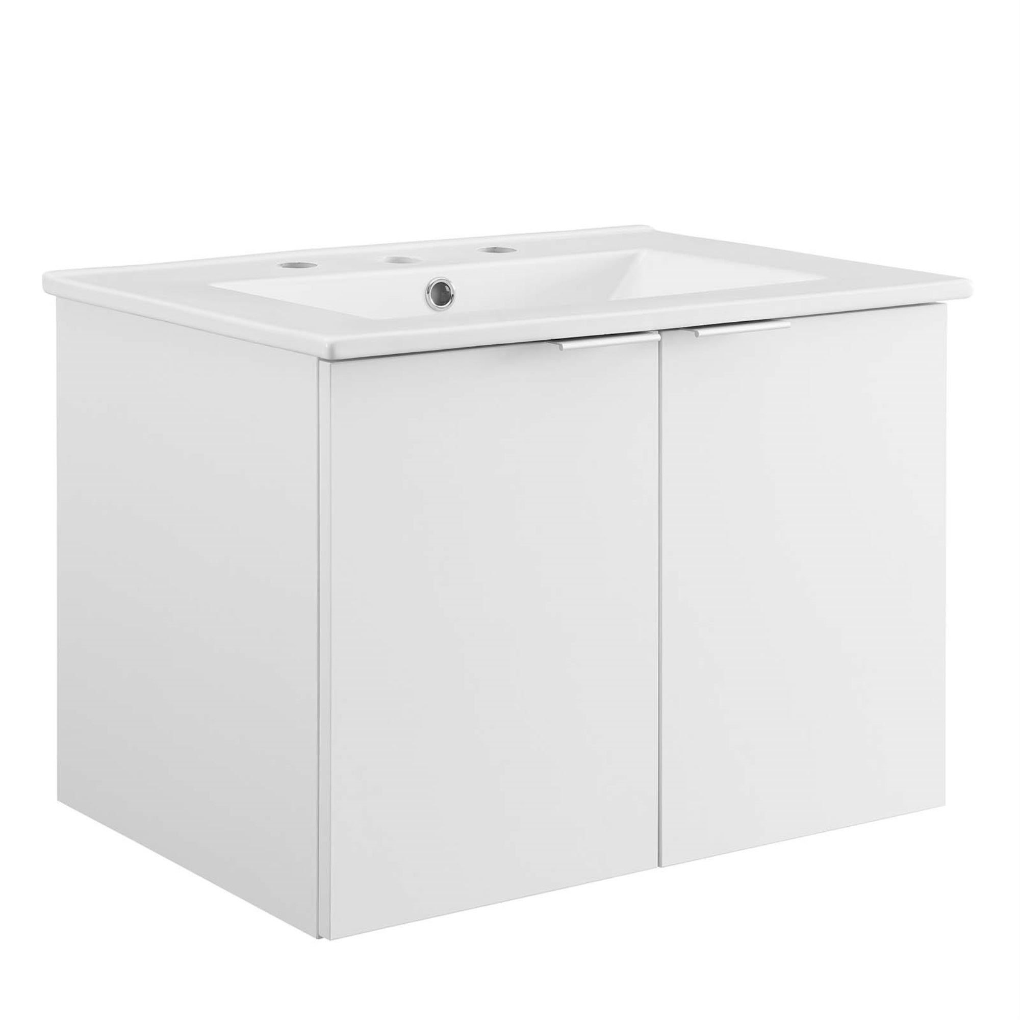 Ergode 24' Bathroom Vanity With Ample Storage, Durable Melamine, Metal Handles. Wall-Mount, Ceramic Sink, Modern Design. Assembly Required.