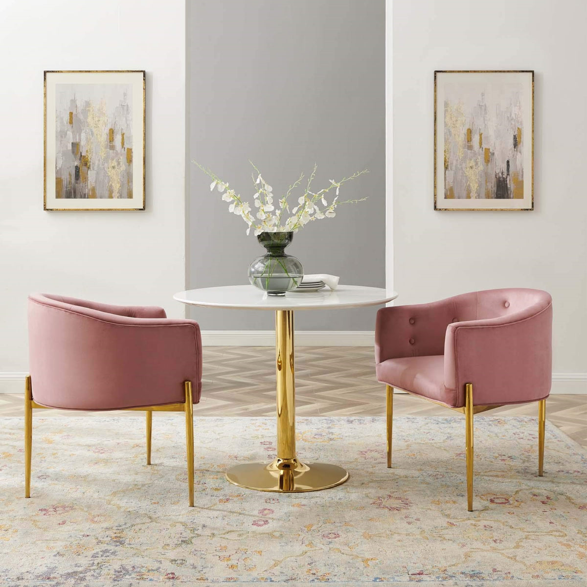 Casafoyer Savour Tufted Performance Velvet Accent Chairs In Dusty Rose - Set Of 2