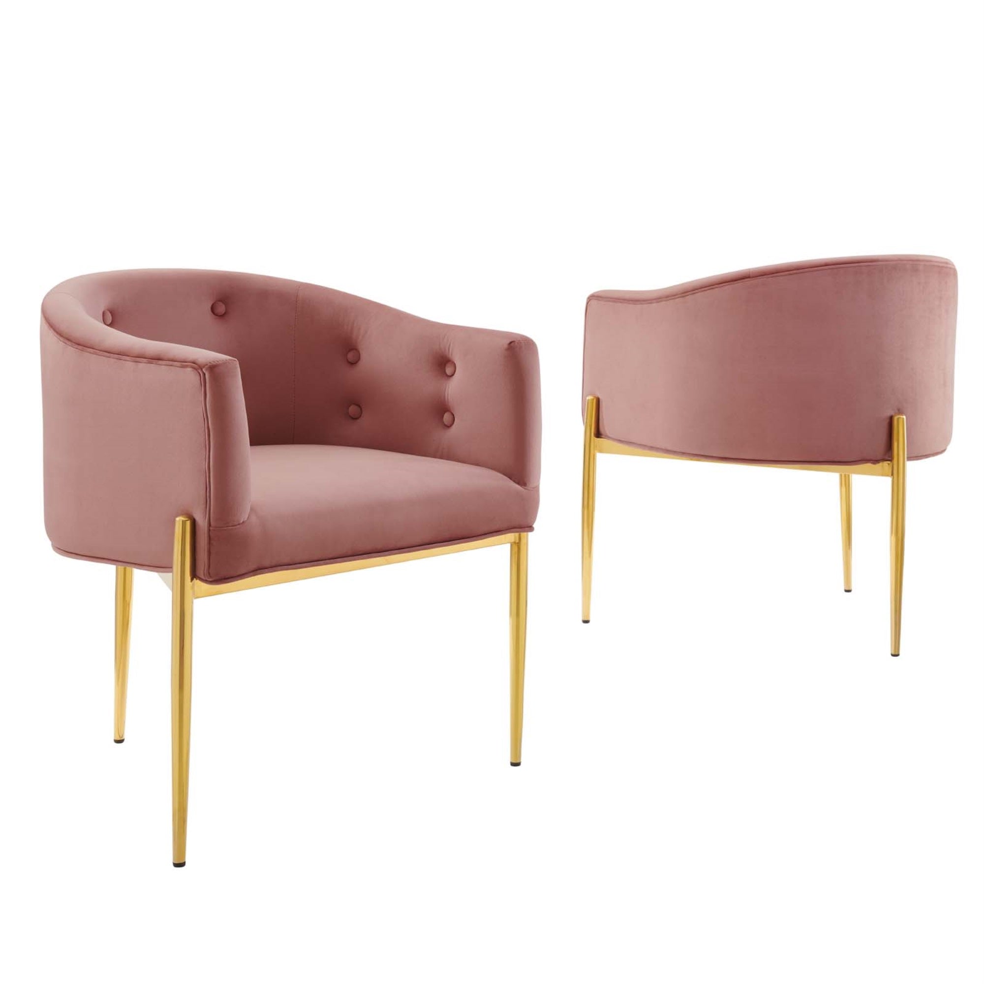 Savour Tufted Performance Velvet Accent Armchairs - Set Of 2 | Luxurious & Stain-Resistant | Modern Design | Comfortable Seating | Chrome Gold Legs