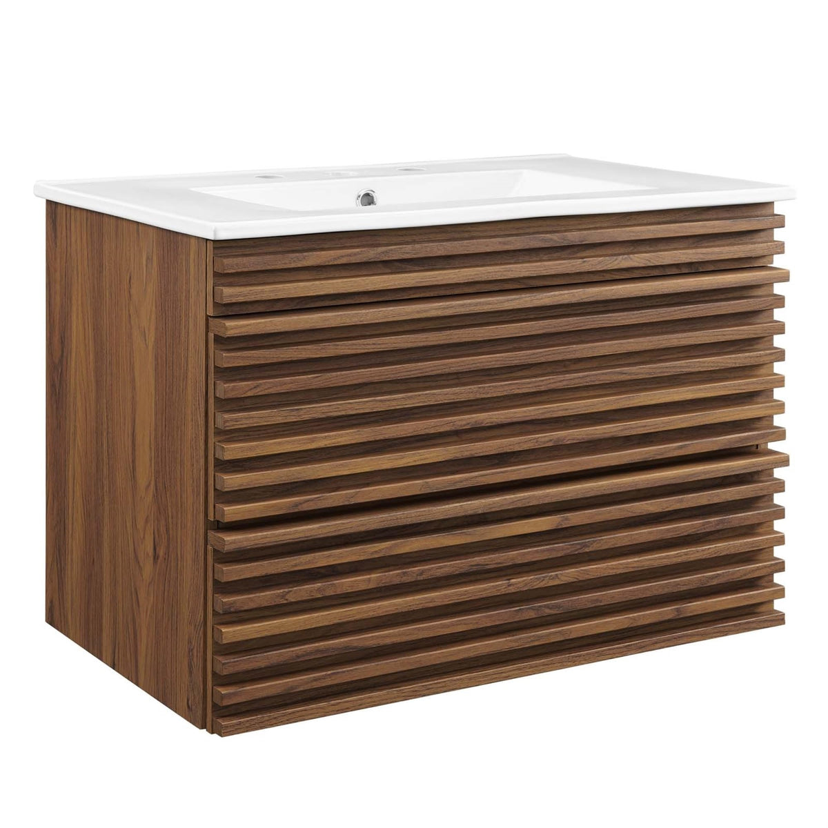 Yardlio 30' Mid-Century Modern Wall-Mount Bathroom Vanity - Walnut Laminate