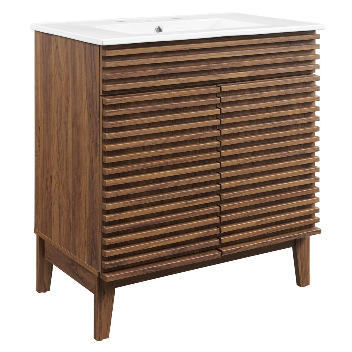 Yardlio Mid-Century Vanity Set: 30' Cabinet With Ceramic Basin & Adjustable Shelf