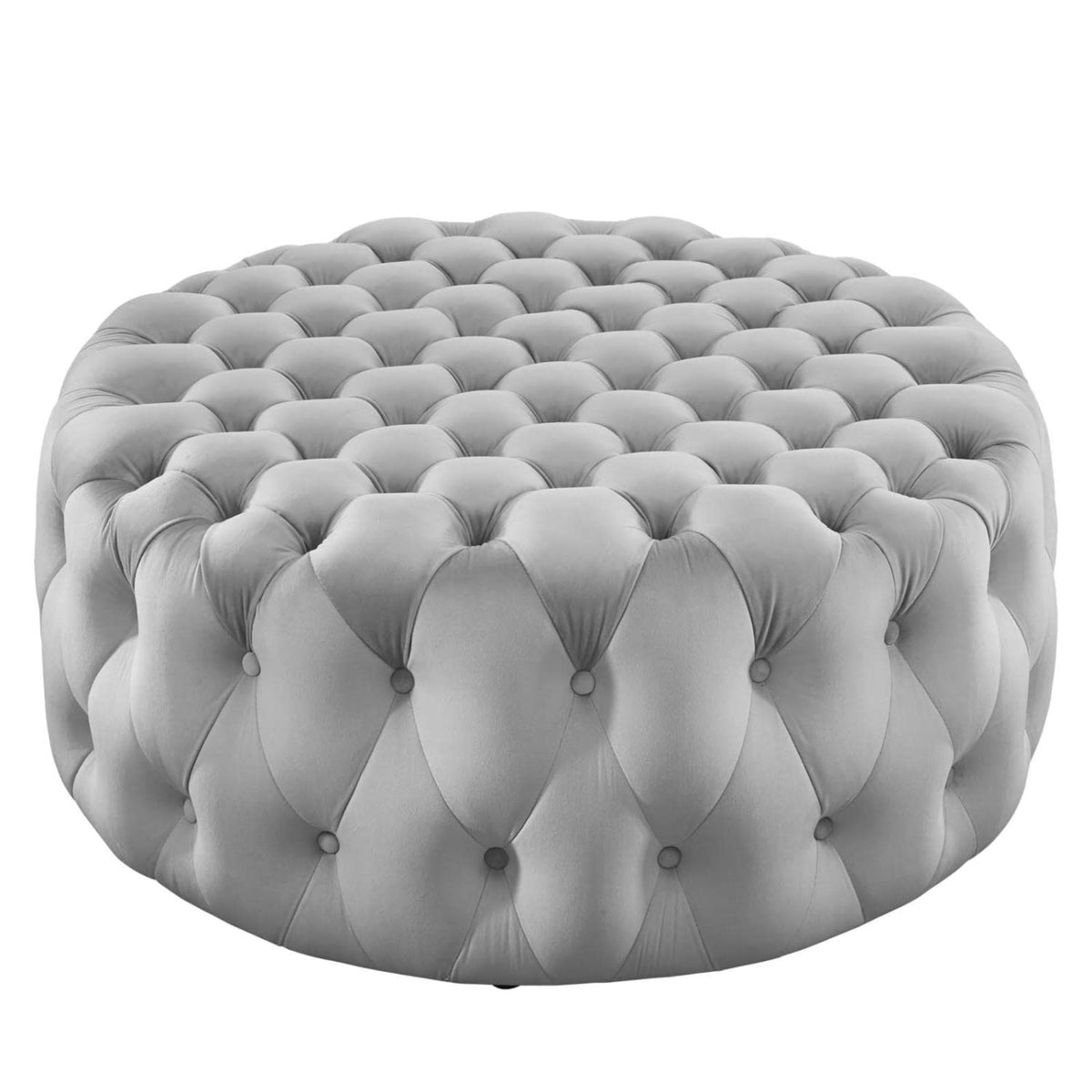Casafoyer Amour Modern Button Tufted Round Velvet Ottoman In Light Gray