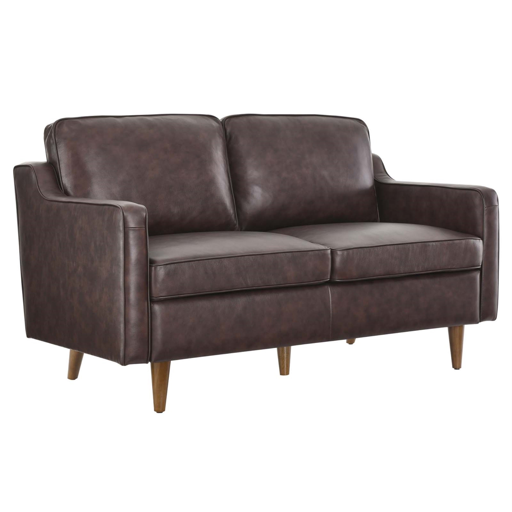 Ergode Genuine Leather Loveseat - Sleek Design, Top-Grain Leather, Comfortable, Walnut-Stained Legs - Perfect For Small Spaces