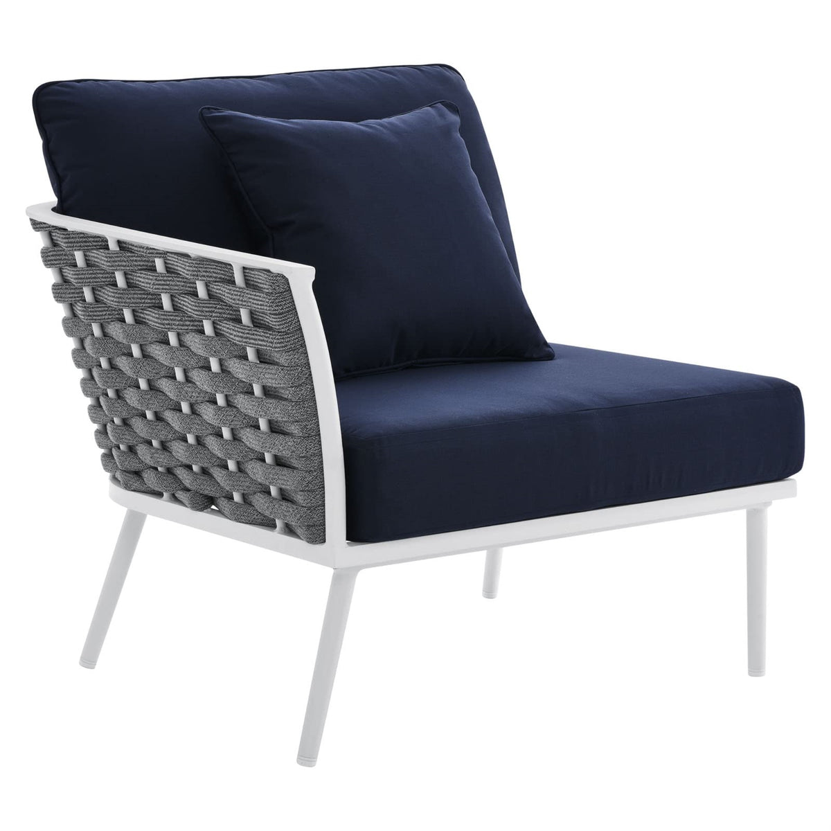 Casafoyer Stance Outdoor Patio Woven Rope Aluminum Sectional Sofa, Left-Facing Armchair, White Navy