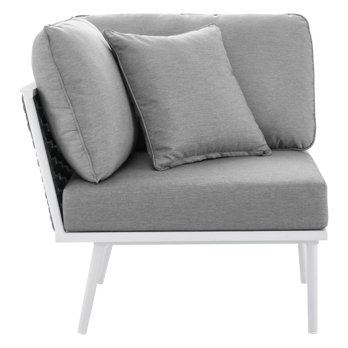 Casafoyer Stance Outdoor Patio Woven Rope Aluminum Sectional Sofa Corner Chair In White Gray